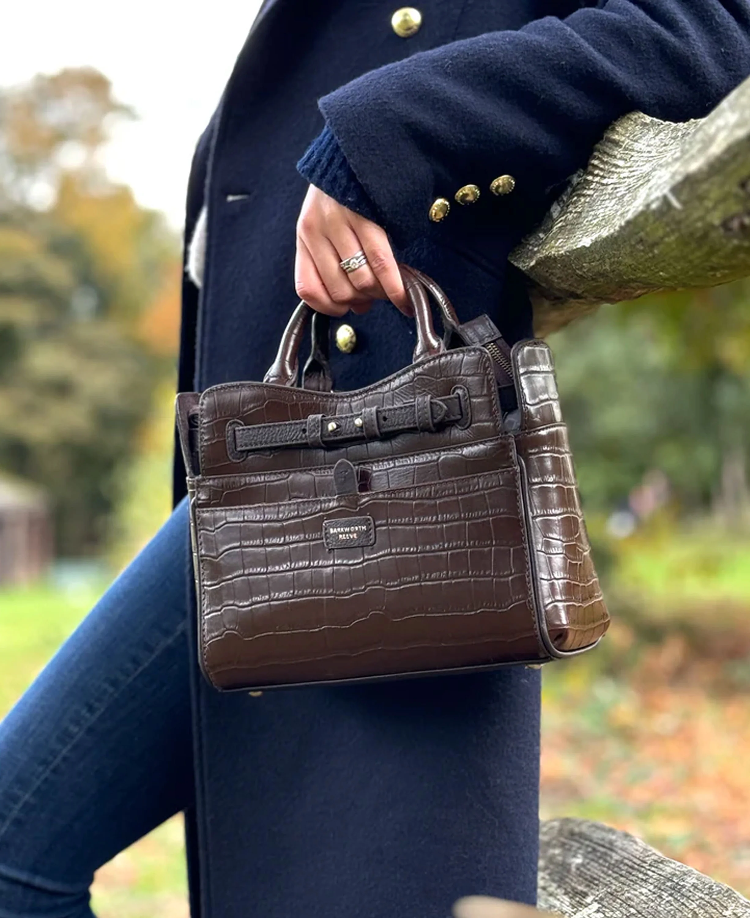 Ambridge Leather Handheld Bag w/Shoulder Strap - Chocolate Leather Croc - Image 2