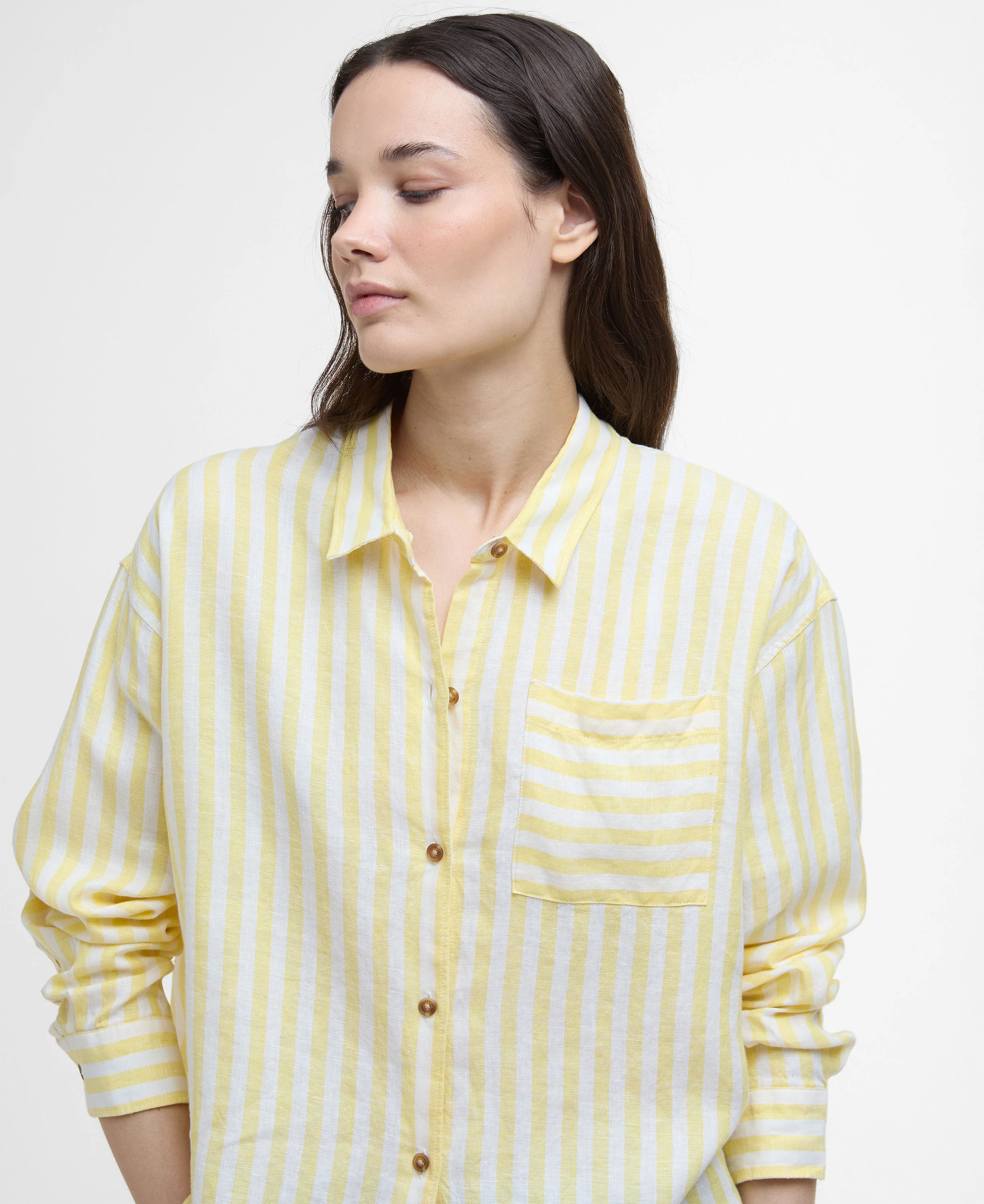 Annie Long Sleeve Linen Shirt - Sunray Yellow Stripe - Image 5