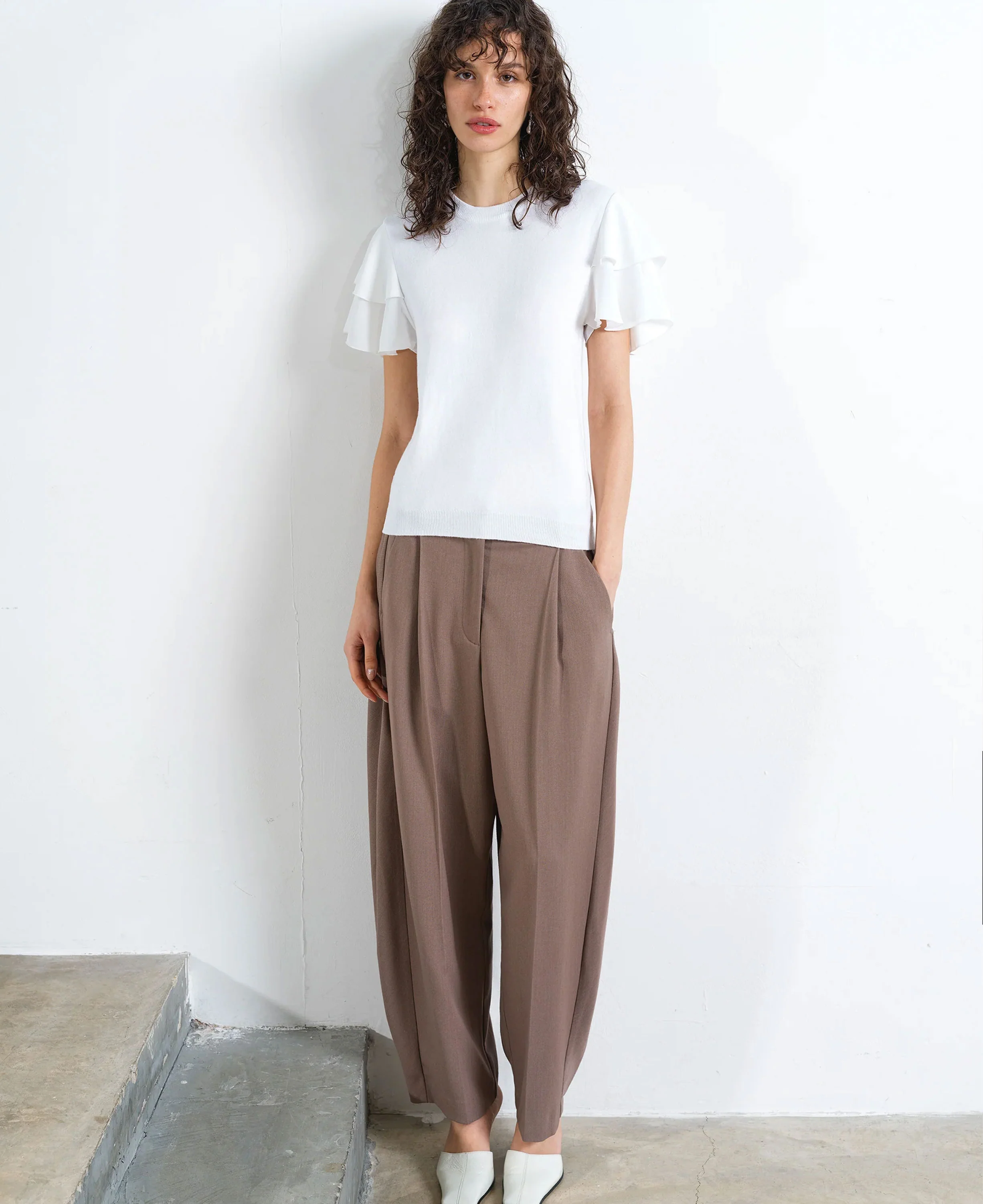 Aylaa Krista Mix Sleeve Top - Linen White - Image 3