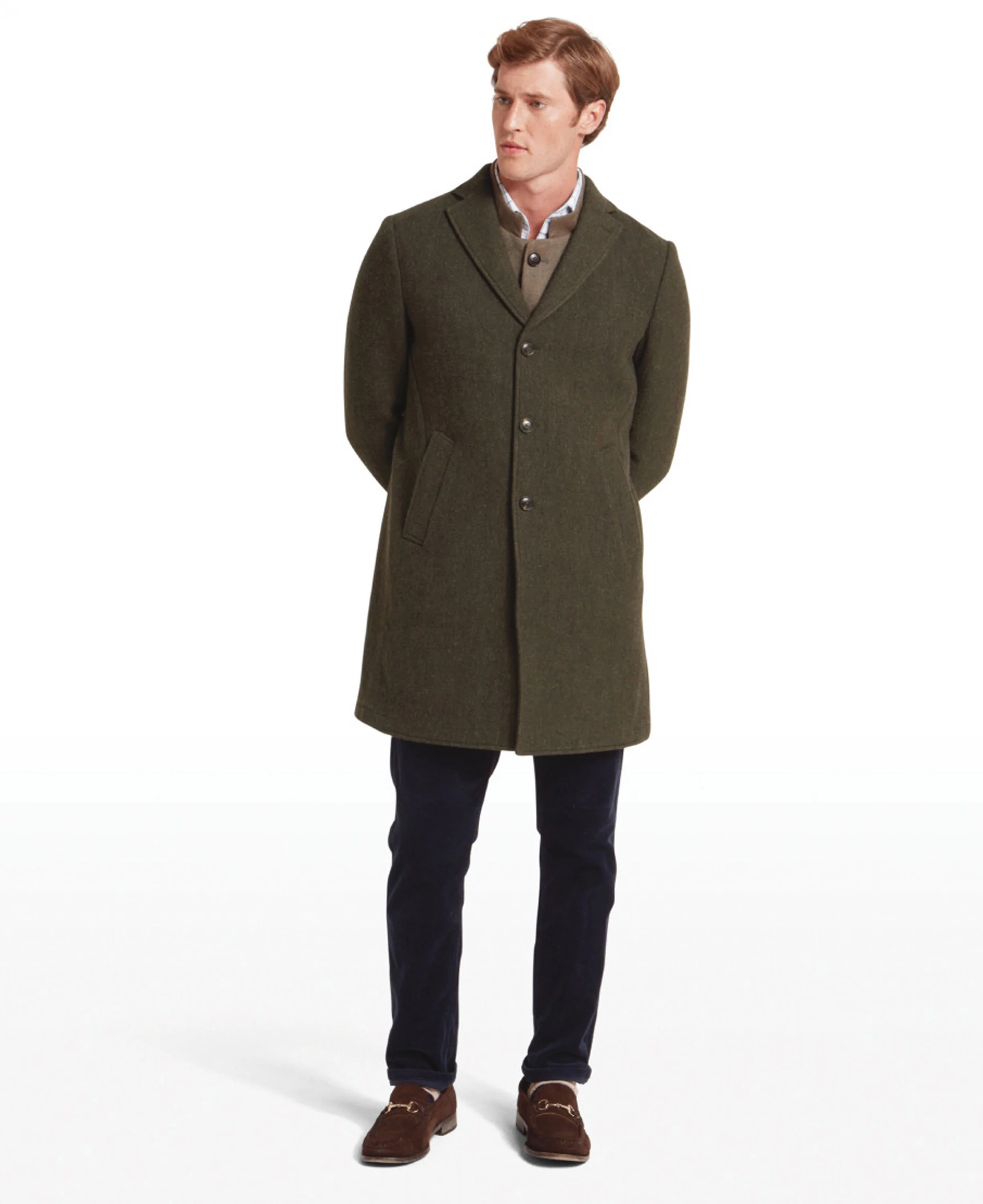 Banchory Tweed Coat - Dark Olive Herringbone Tweed - Image 2