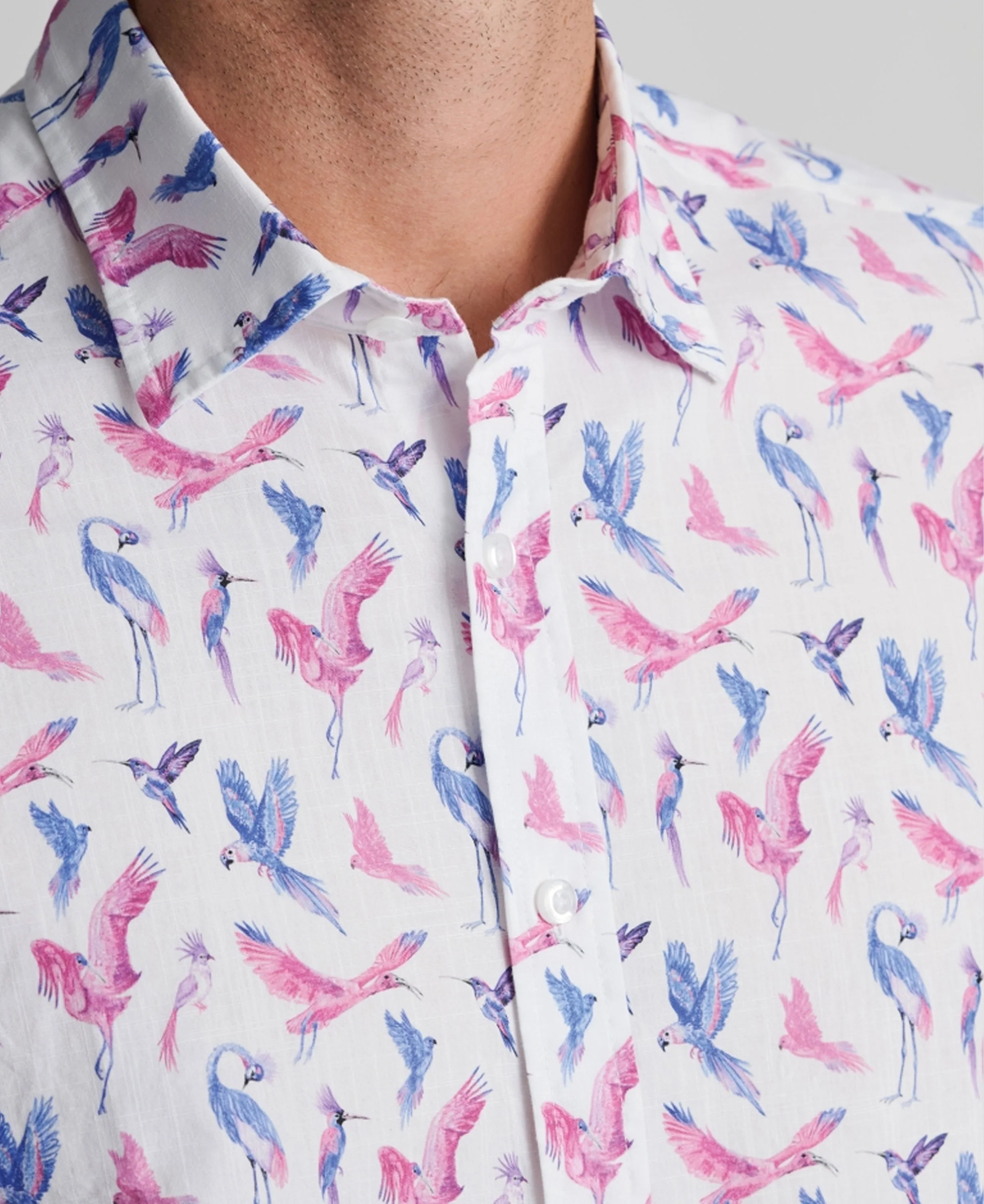 Bird Print Short Sleeve Shirt Regular Fit - Pink - Image 3