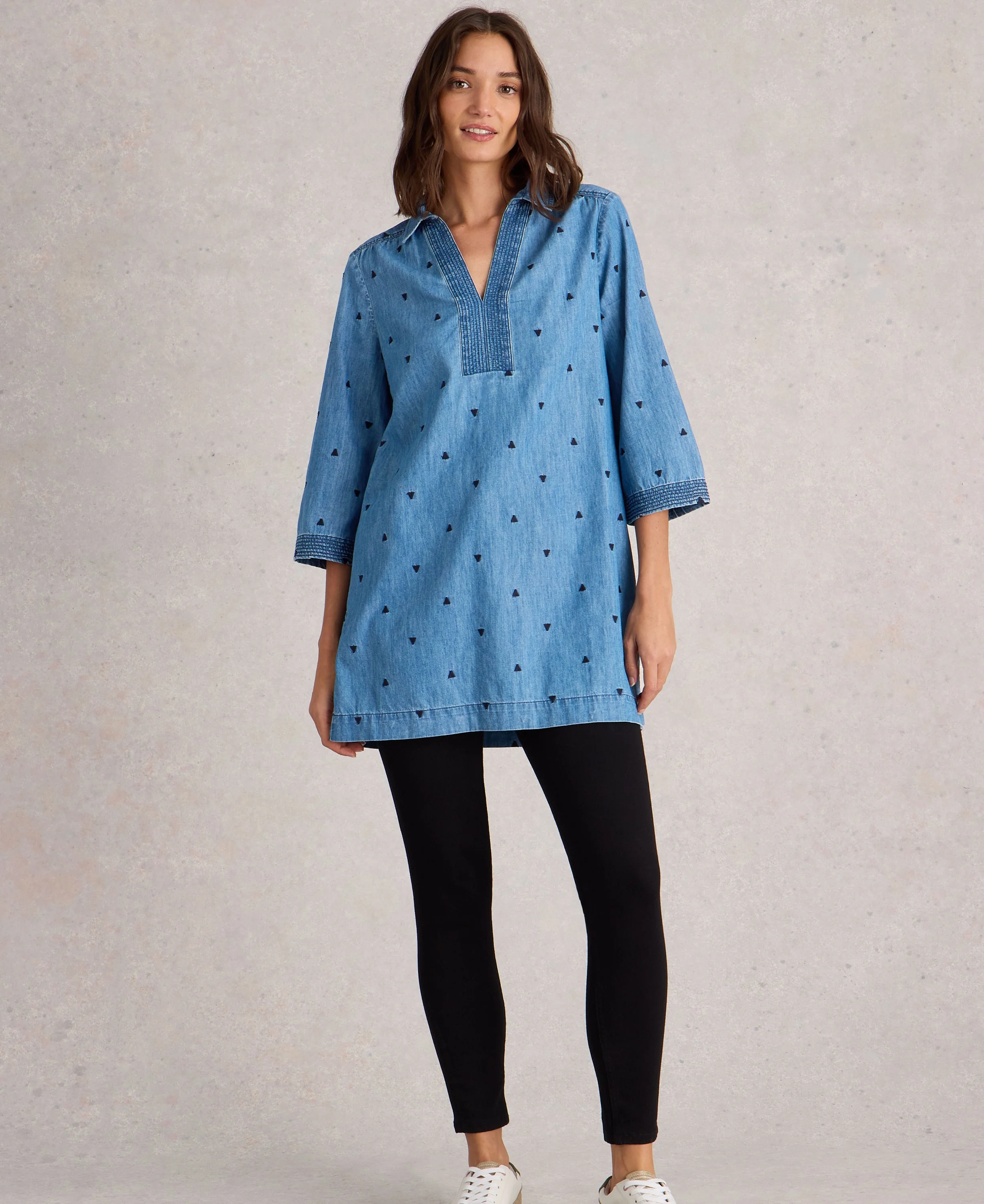 Blaire Denim Embroidered Tunic - Mid Denim - Image 2