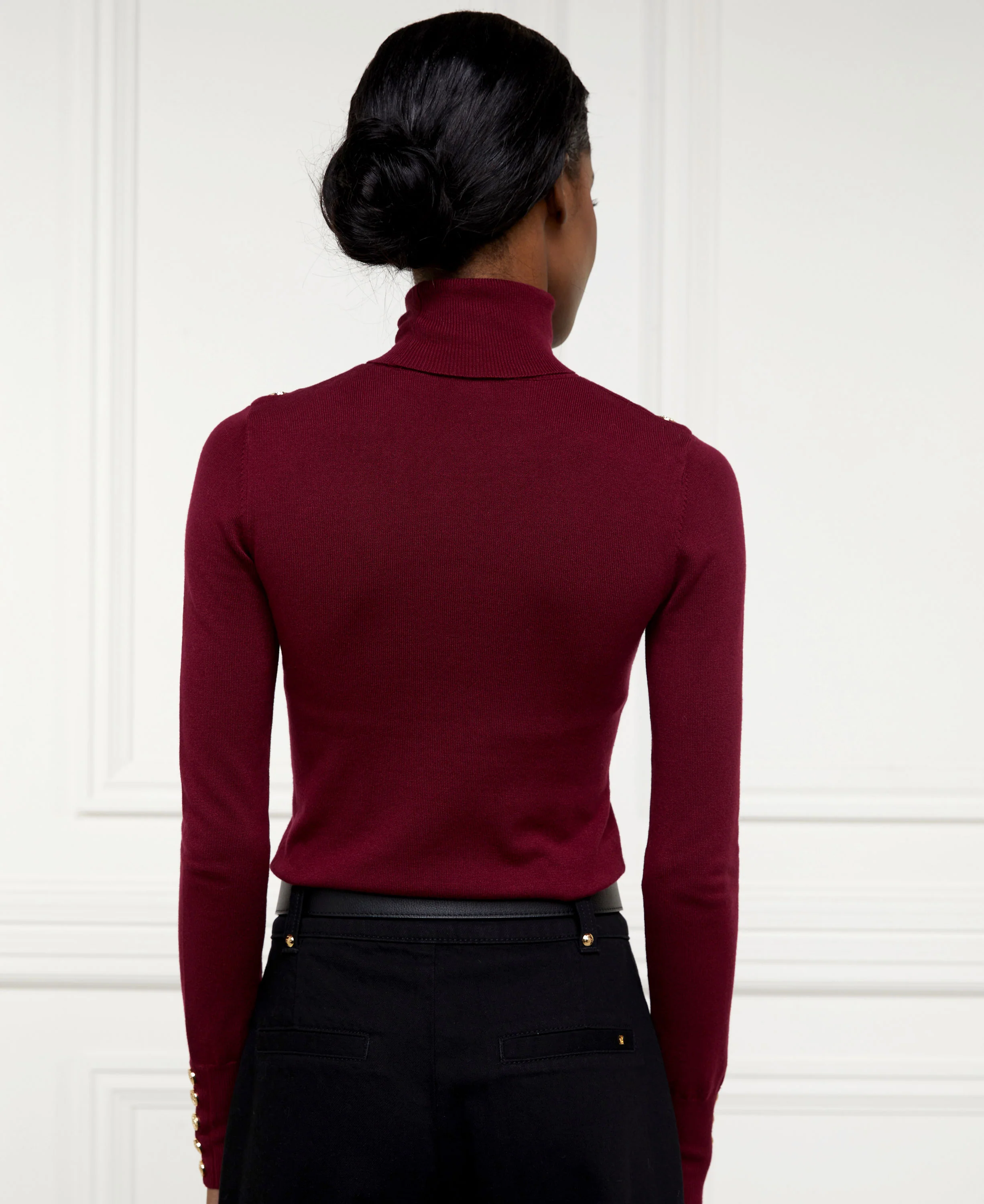 Buttoned Knit Roll Neck - Wine - Image 7