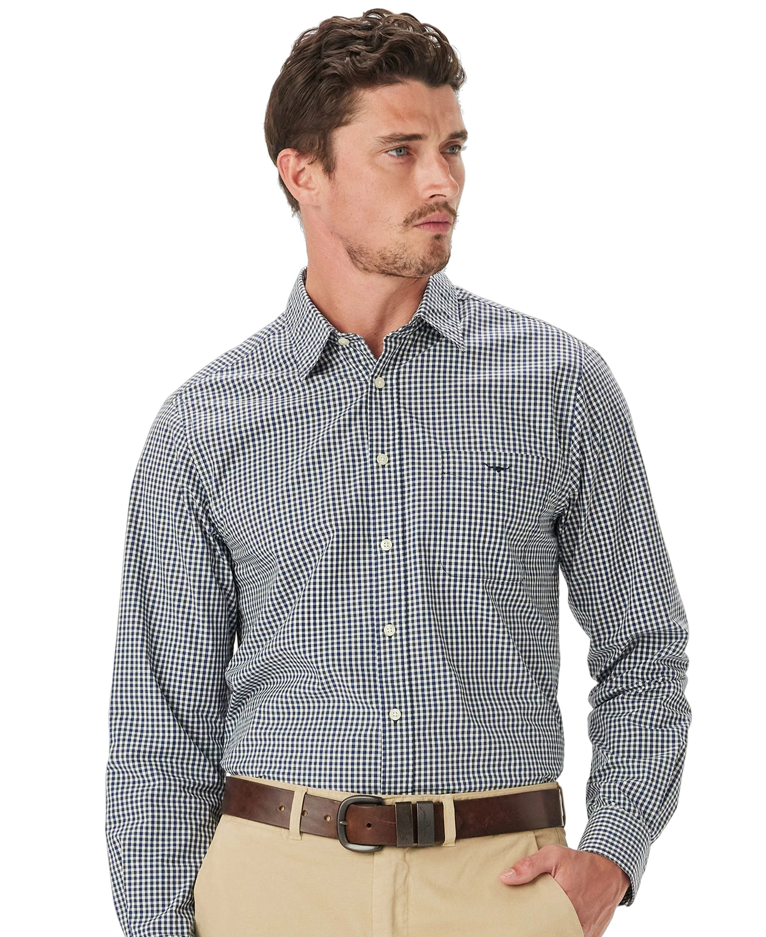 Classic Poplin Check Shirt - Navy Char - Image 2