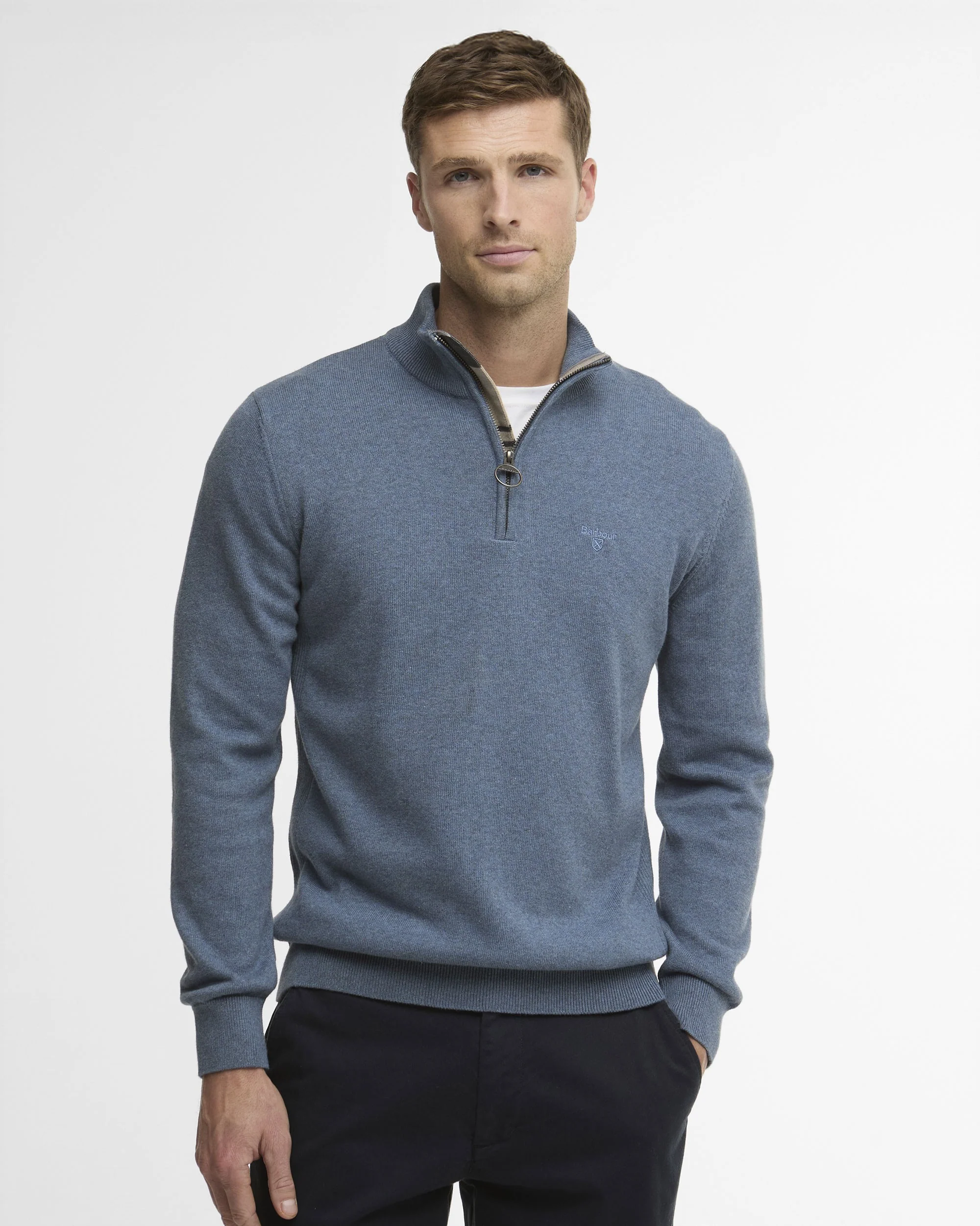 Cotton Half Zip Knitted Jumper - Dusky Blue - Image 2