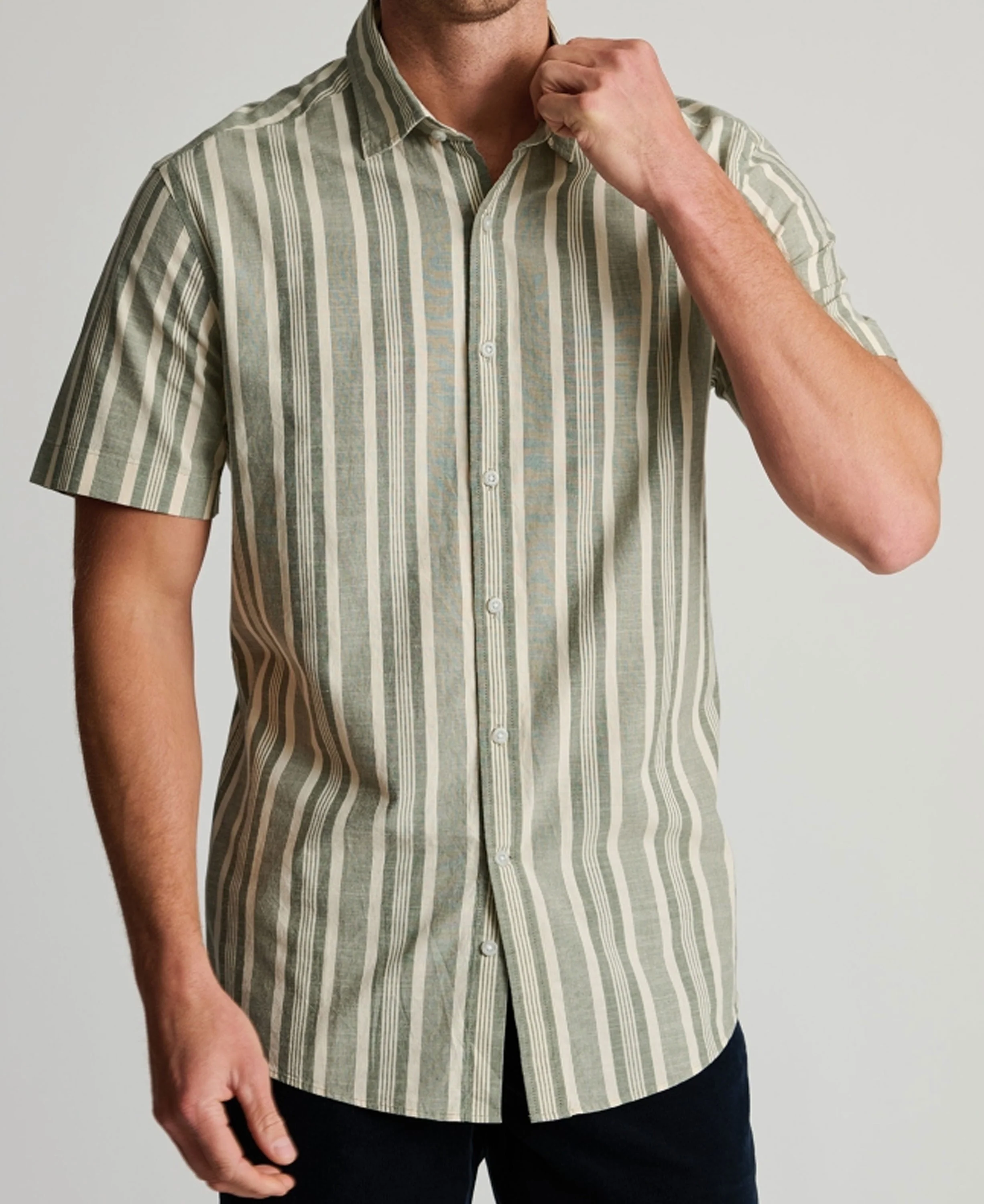 Cotton Slub Stripe Short Sleeve Shirt Regular fit - Khaki - Image 2