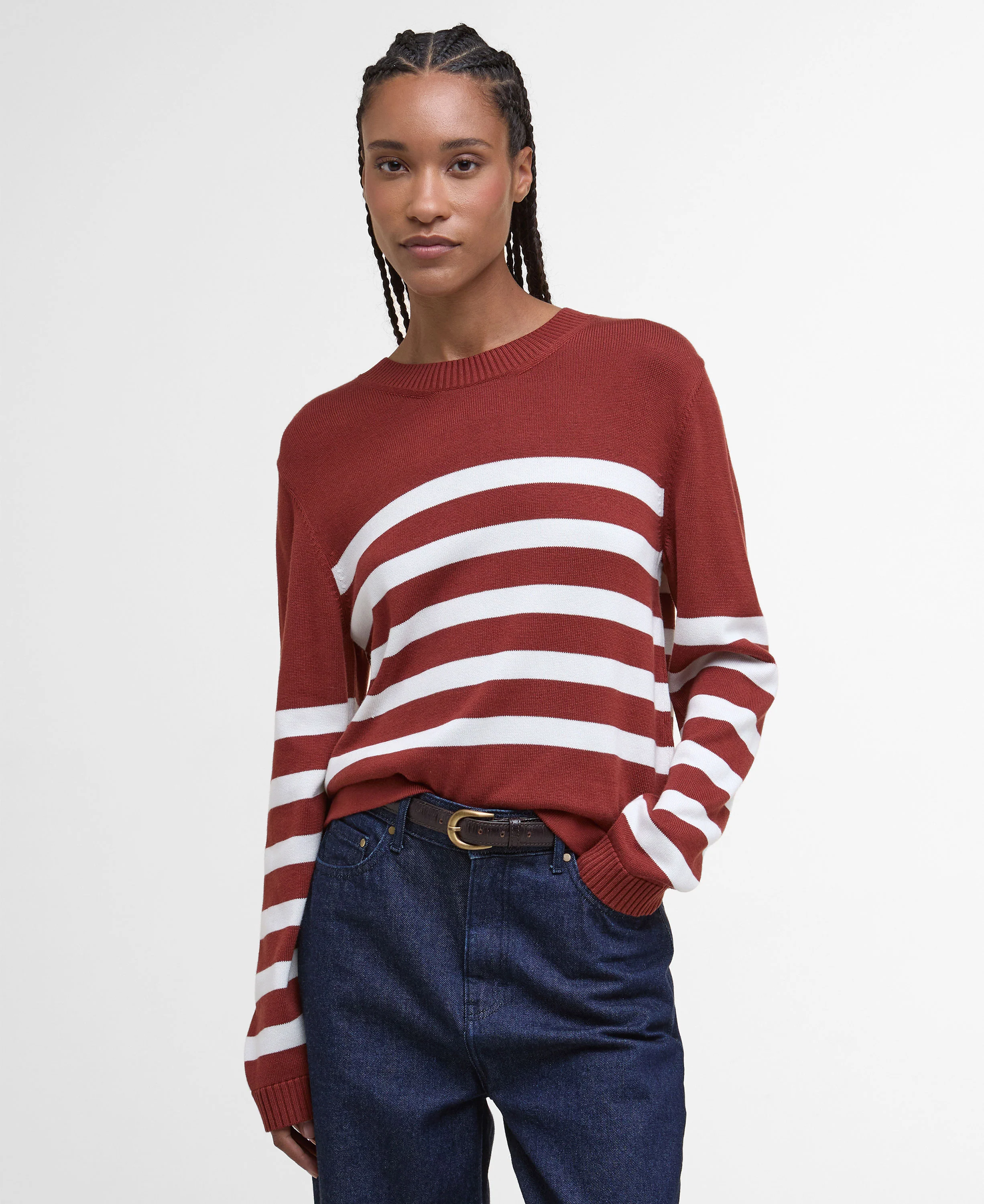 Demi Striped Crew Neck Jumper - Burnt Henna Stripe - Image 2