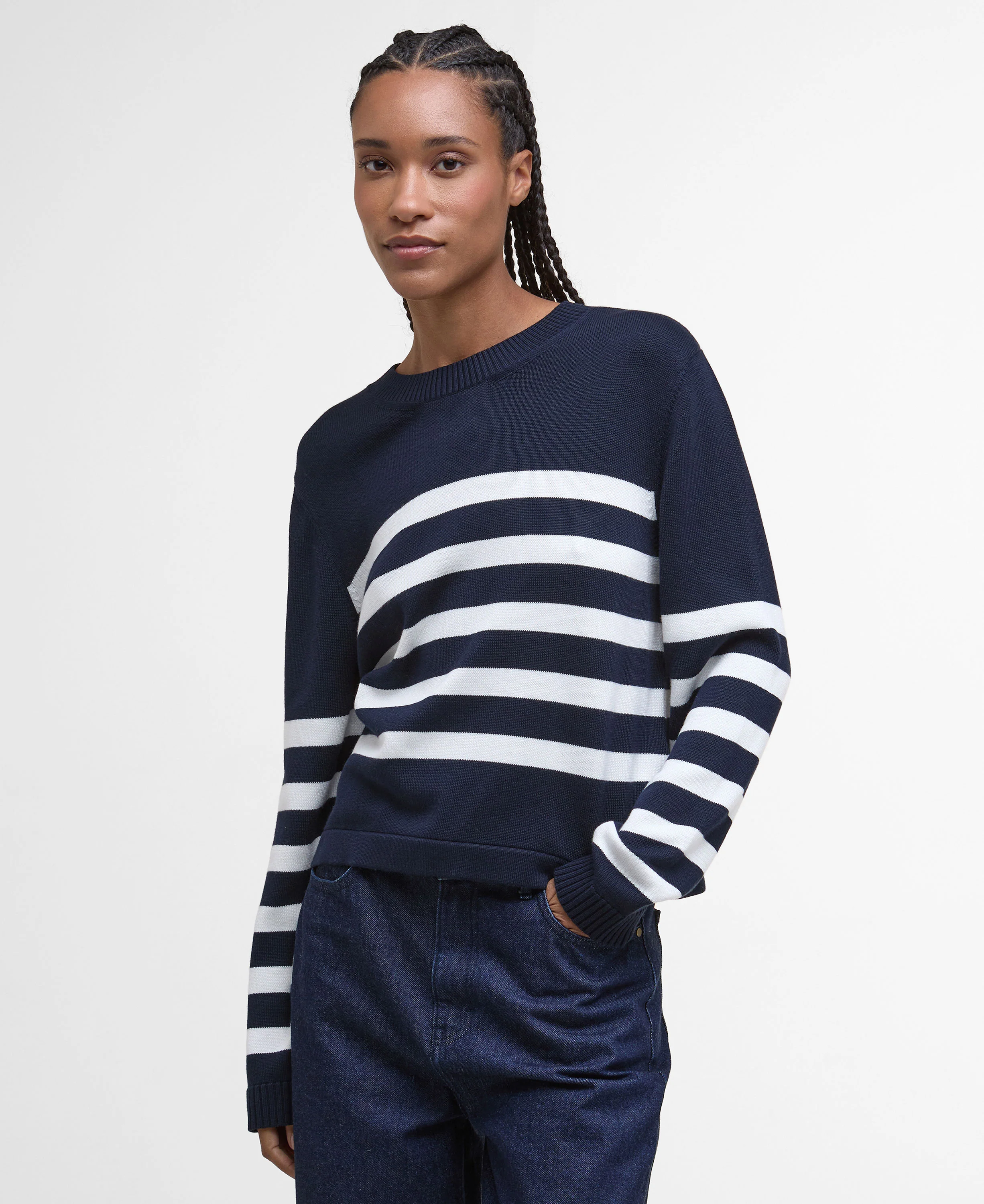 Demi Striped Crew Neck Jumper - Dark Navy Stripe - Image 2