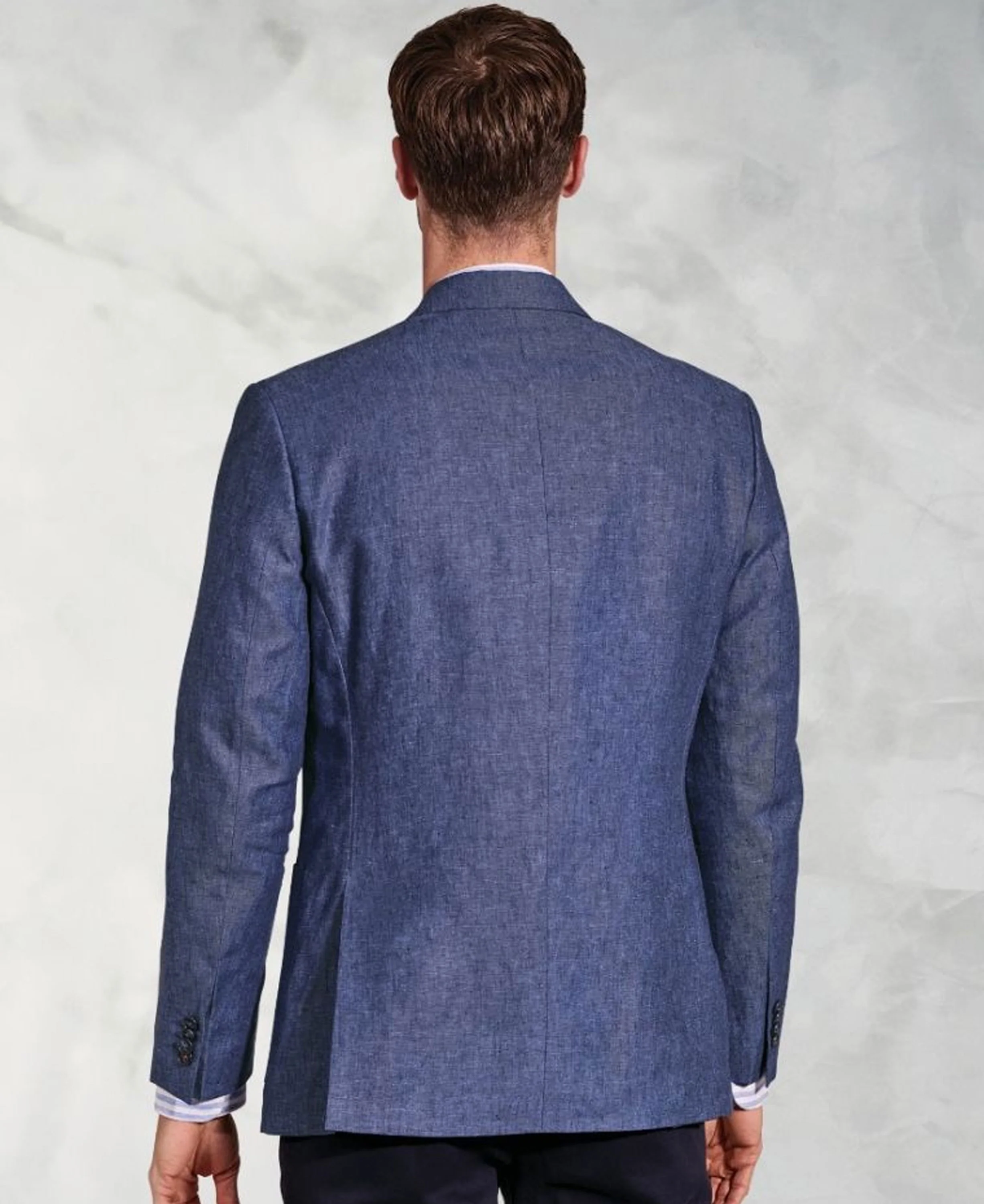 Eastwood Tailored Fit Linen Jacket - Blue - Image 4