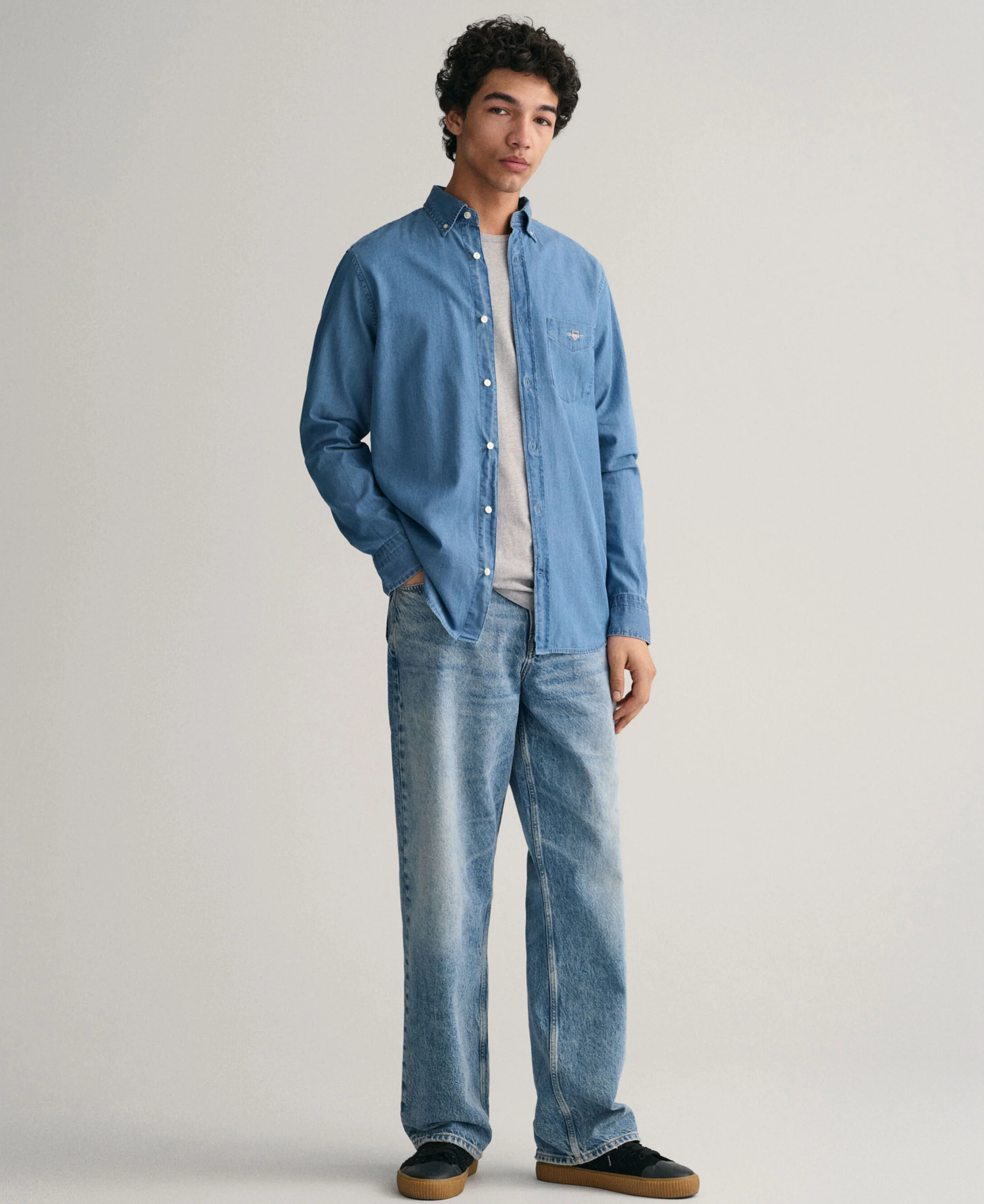 Regular Fit Indigo Shirt - Semi Light Blue - Image 4