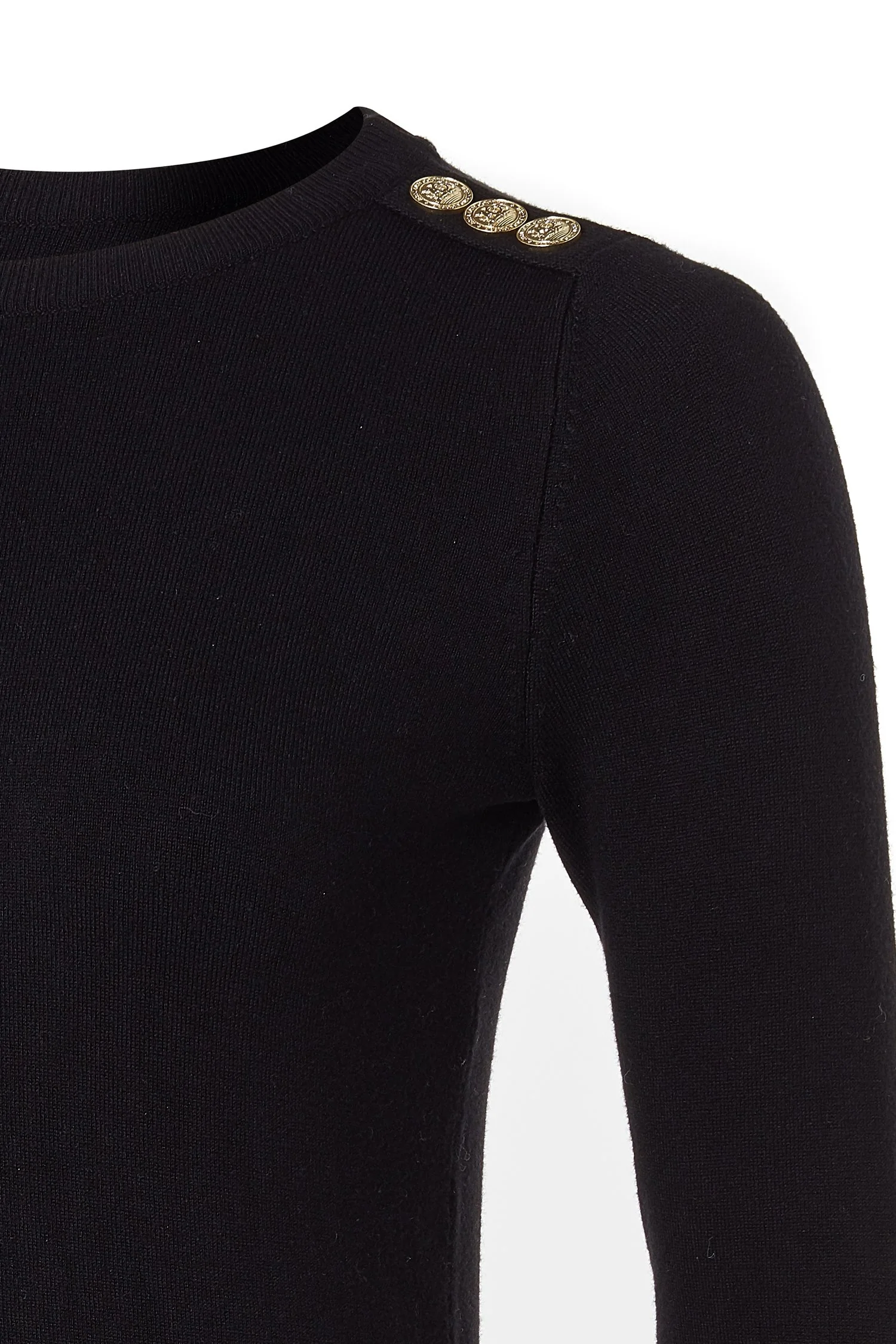 Buttoned Knit Crew Neck - Black - Image 7