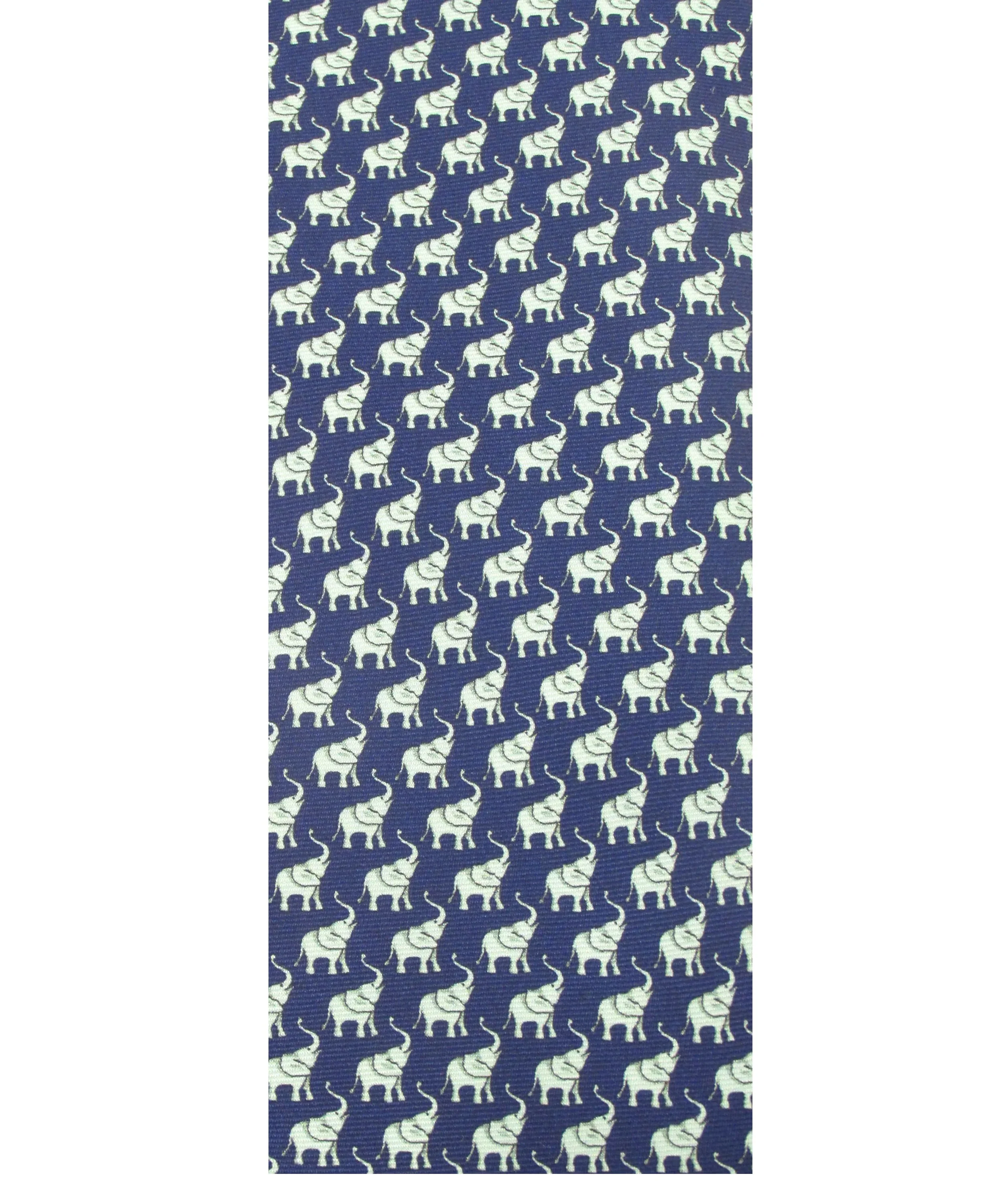 Italian Printed Silk Tie - Green Elephants Navy - Image 3