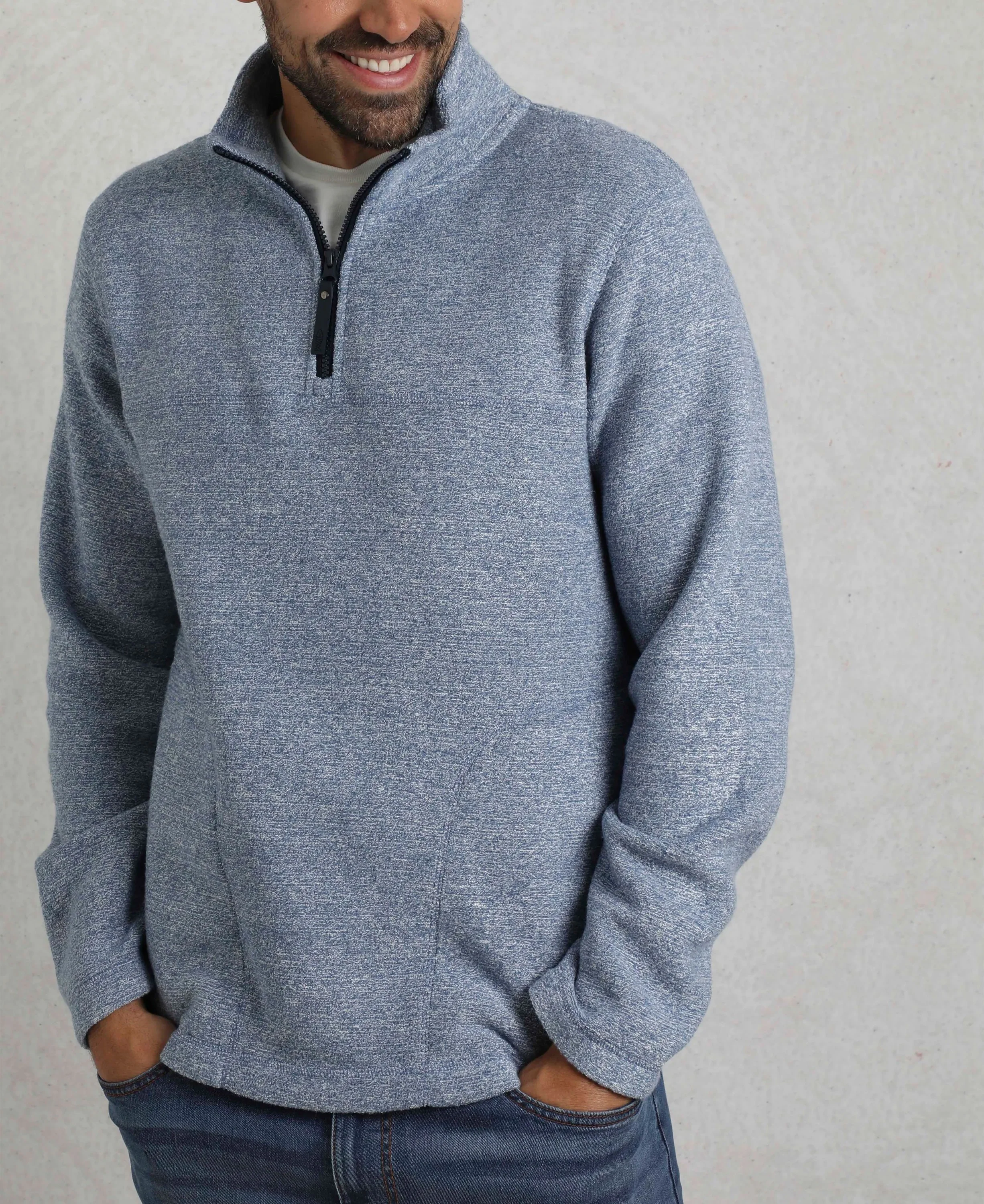 Laramie Eco 1/4 Zip Snow Marl Fleece - Mid Blue - Image 2