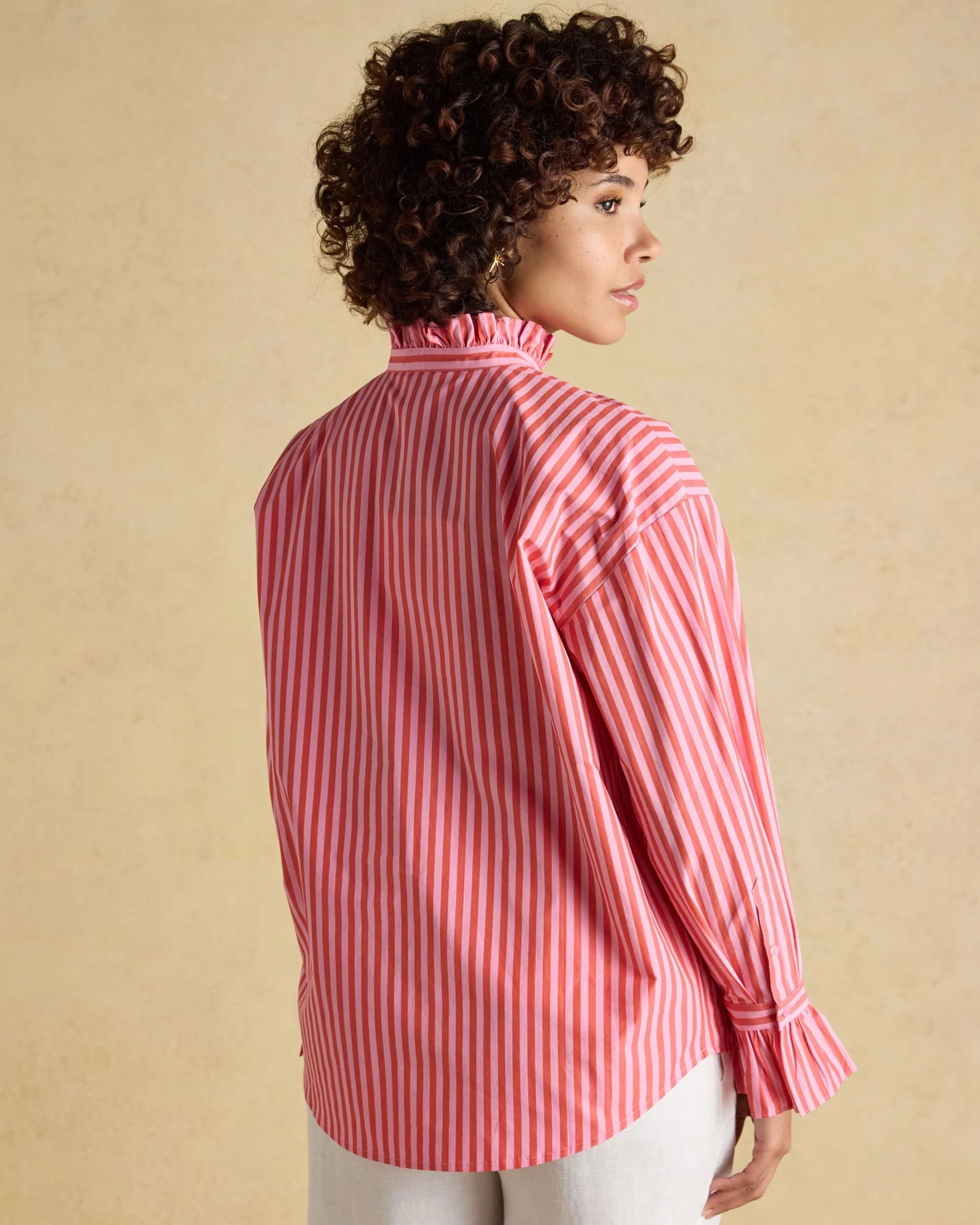 Mae Frill Neck Shirt - Pink Stripe - Image 3