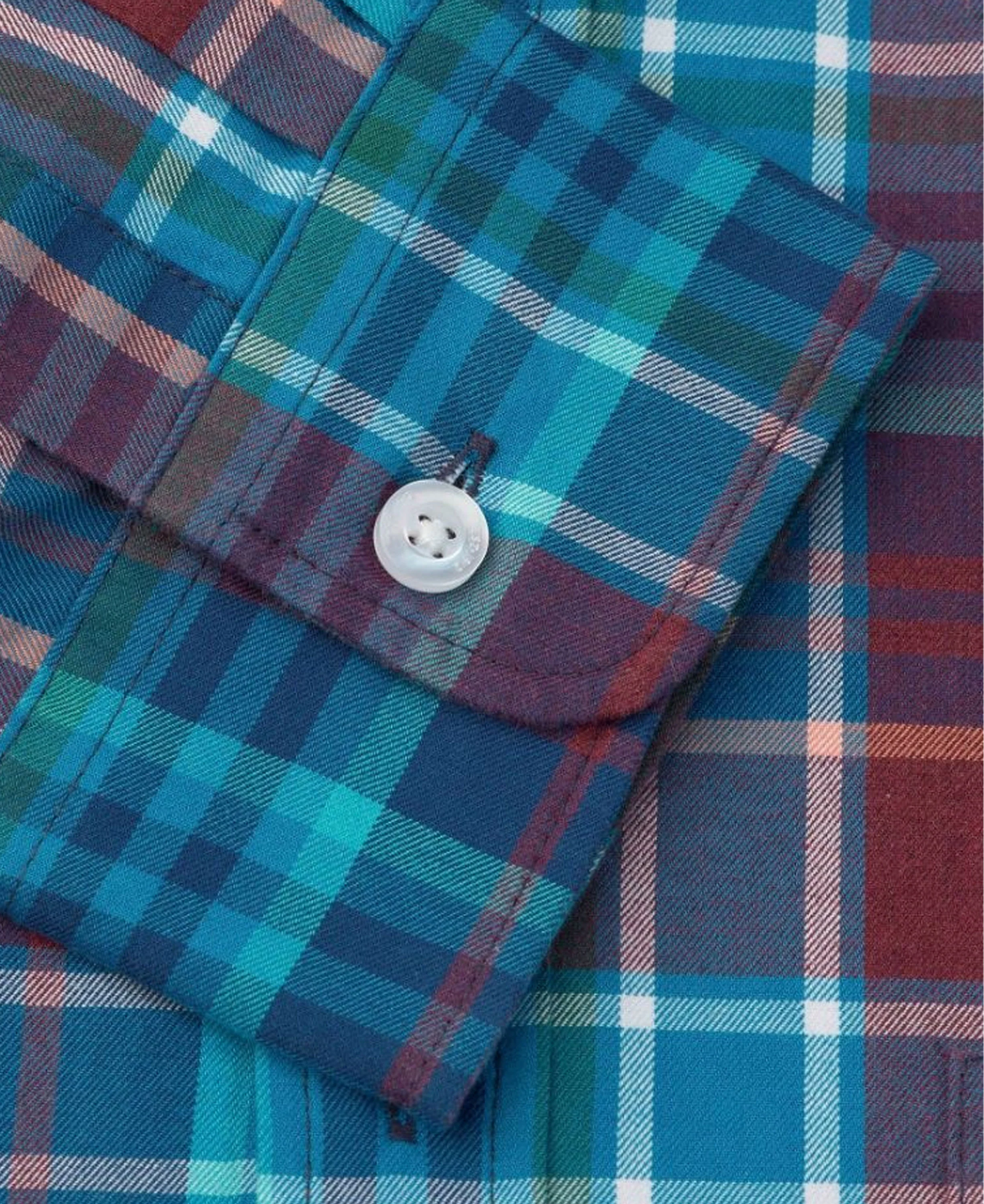 Melange Check Cotton Shirt - Teal - Image 5