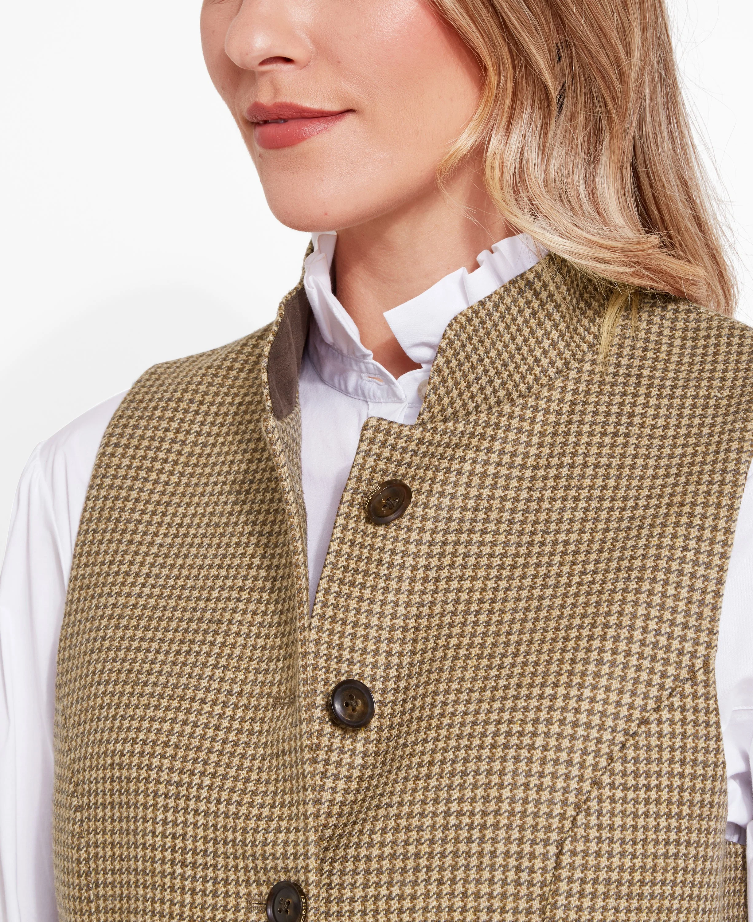 Millport Tweed Nehru Waistcoat - Houndstooth Tweed - Image 5