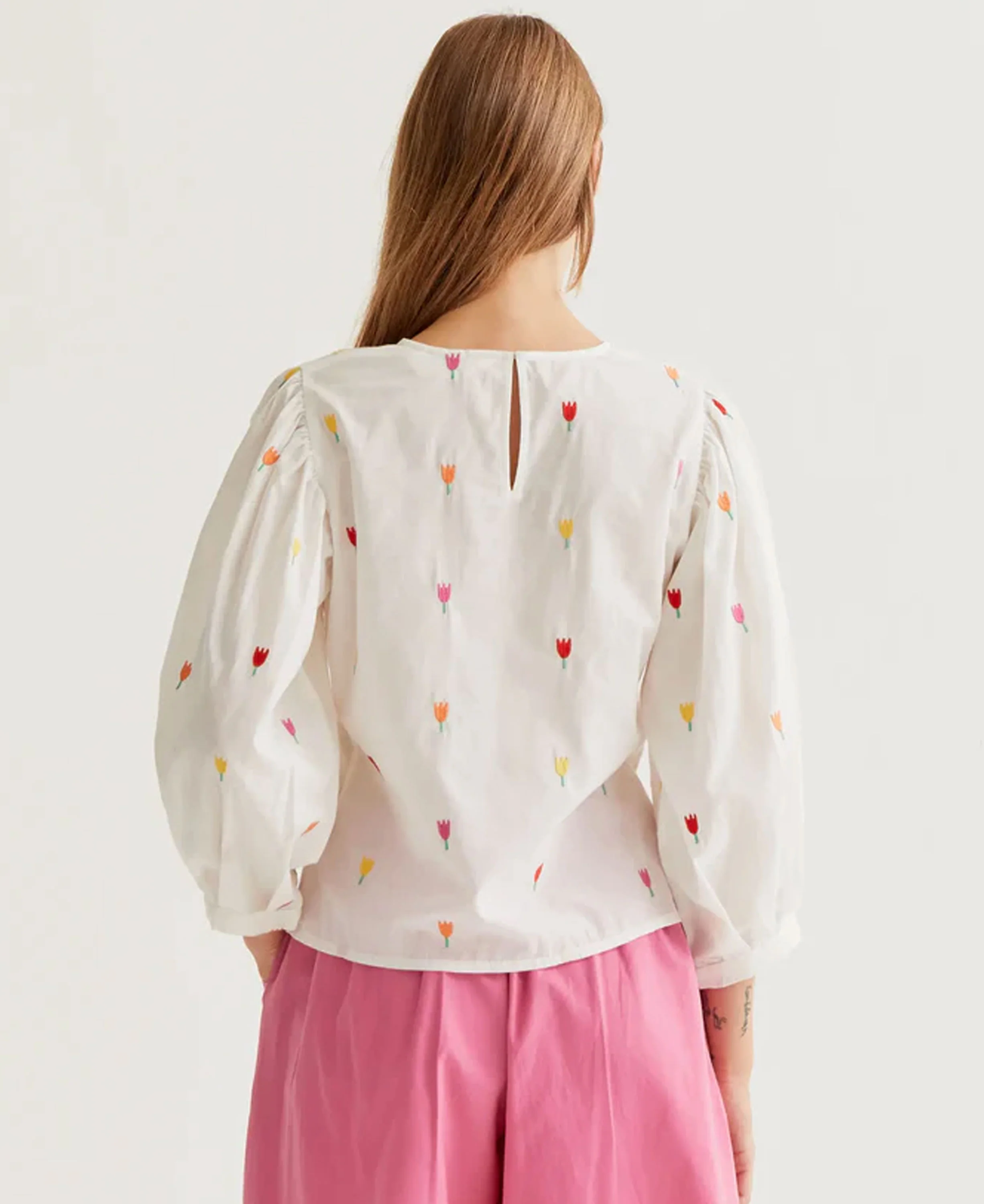 Multi Tulip Cotton Top - Ecru - Image 3