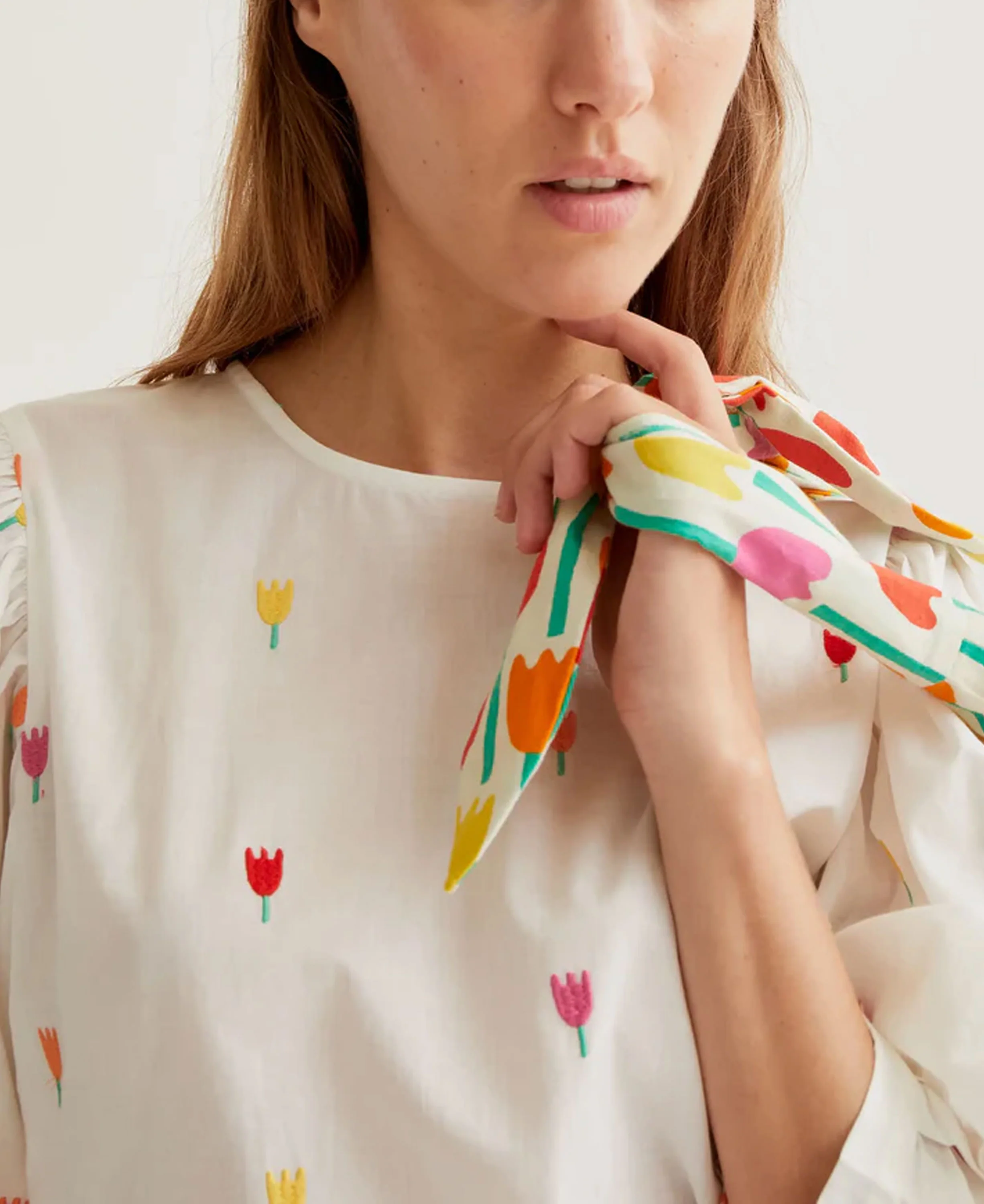 Multi Tulip Cotton Top - Ecru - Image 5