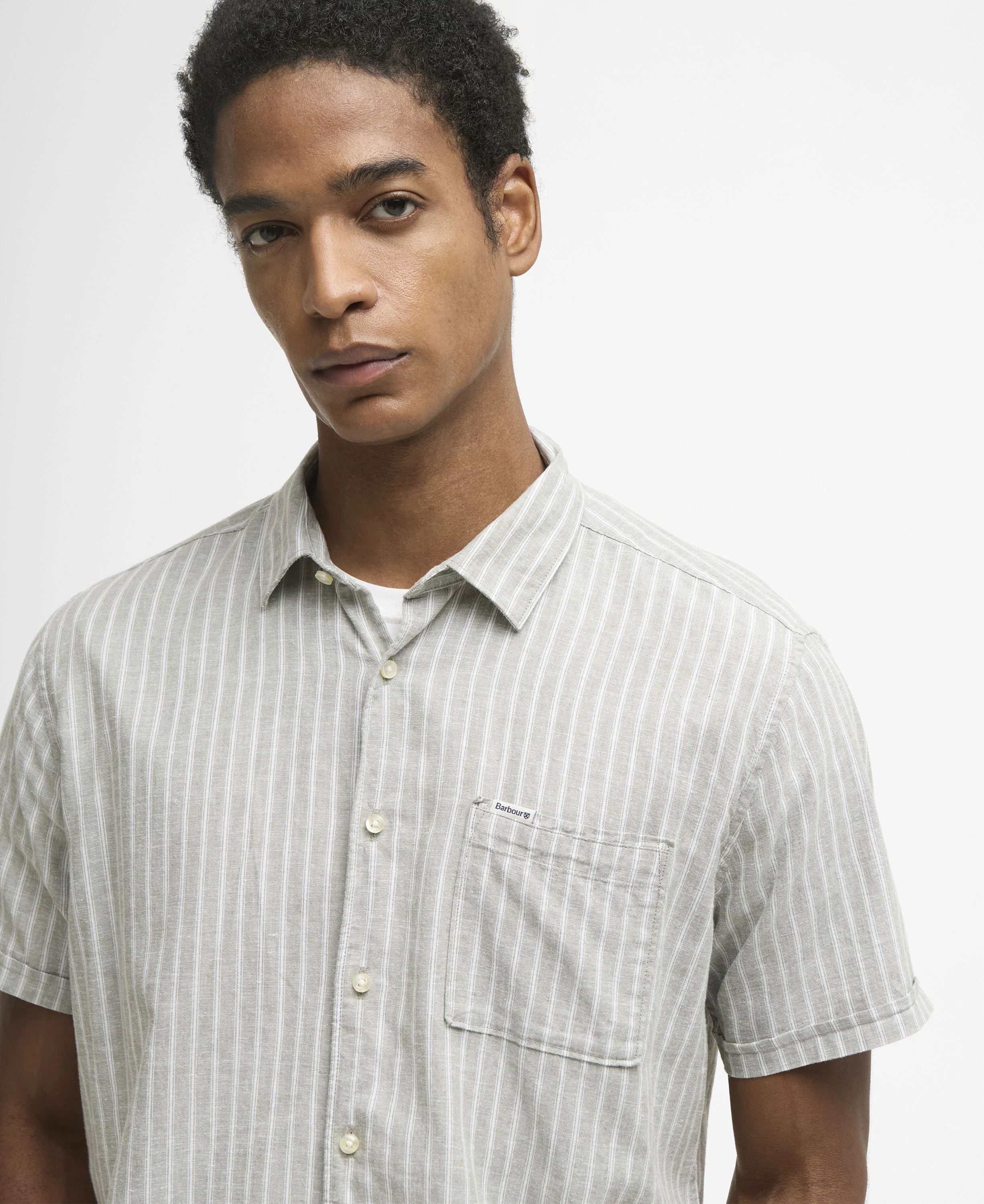 Nelson Striped Summer Fit Shirt - Bleached Olive - Image 4