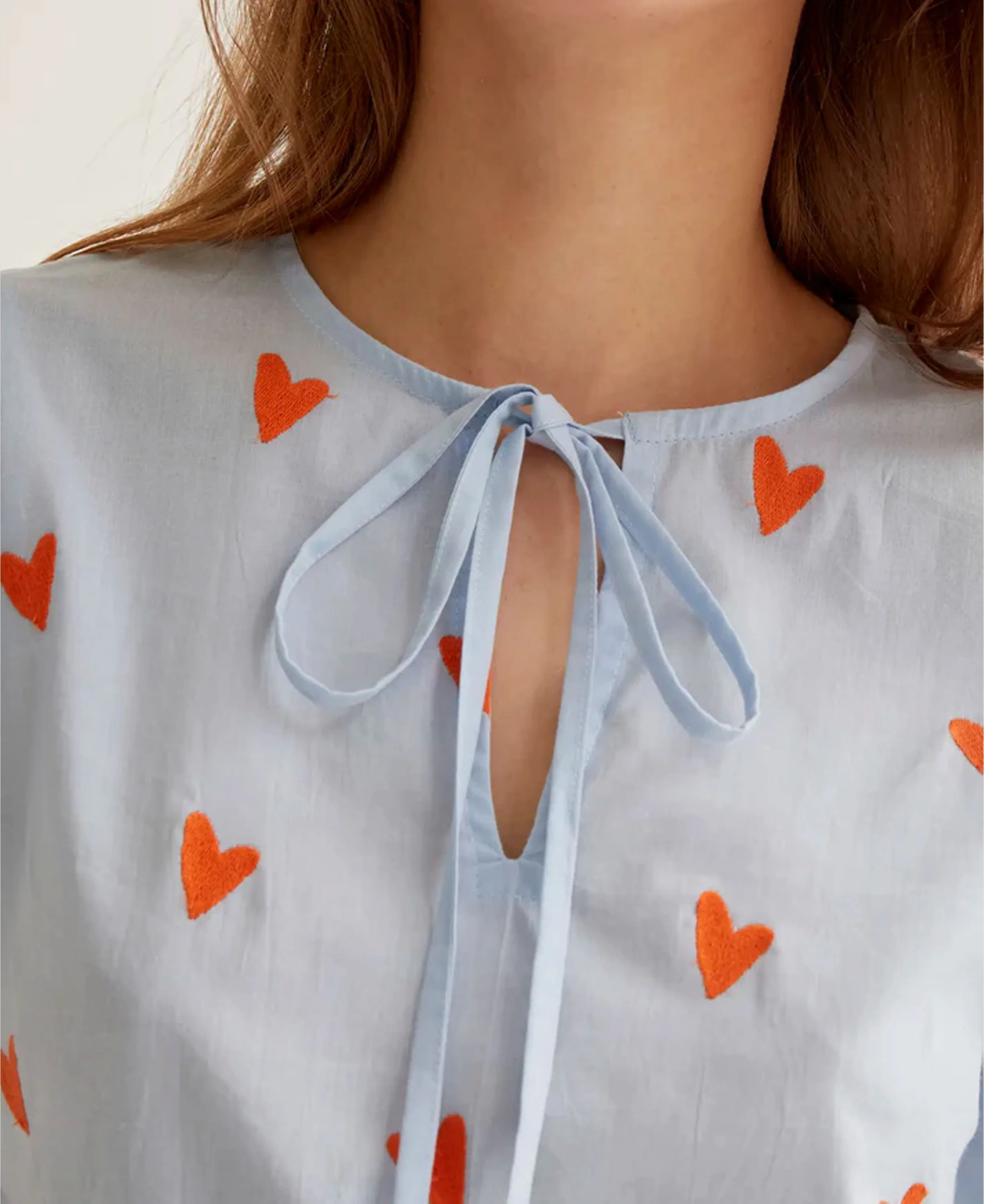 Orange Hearts Cotton Top - Light Blue - Image 4