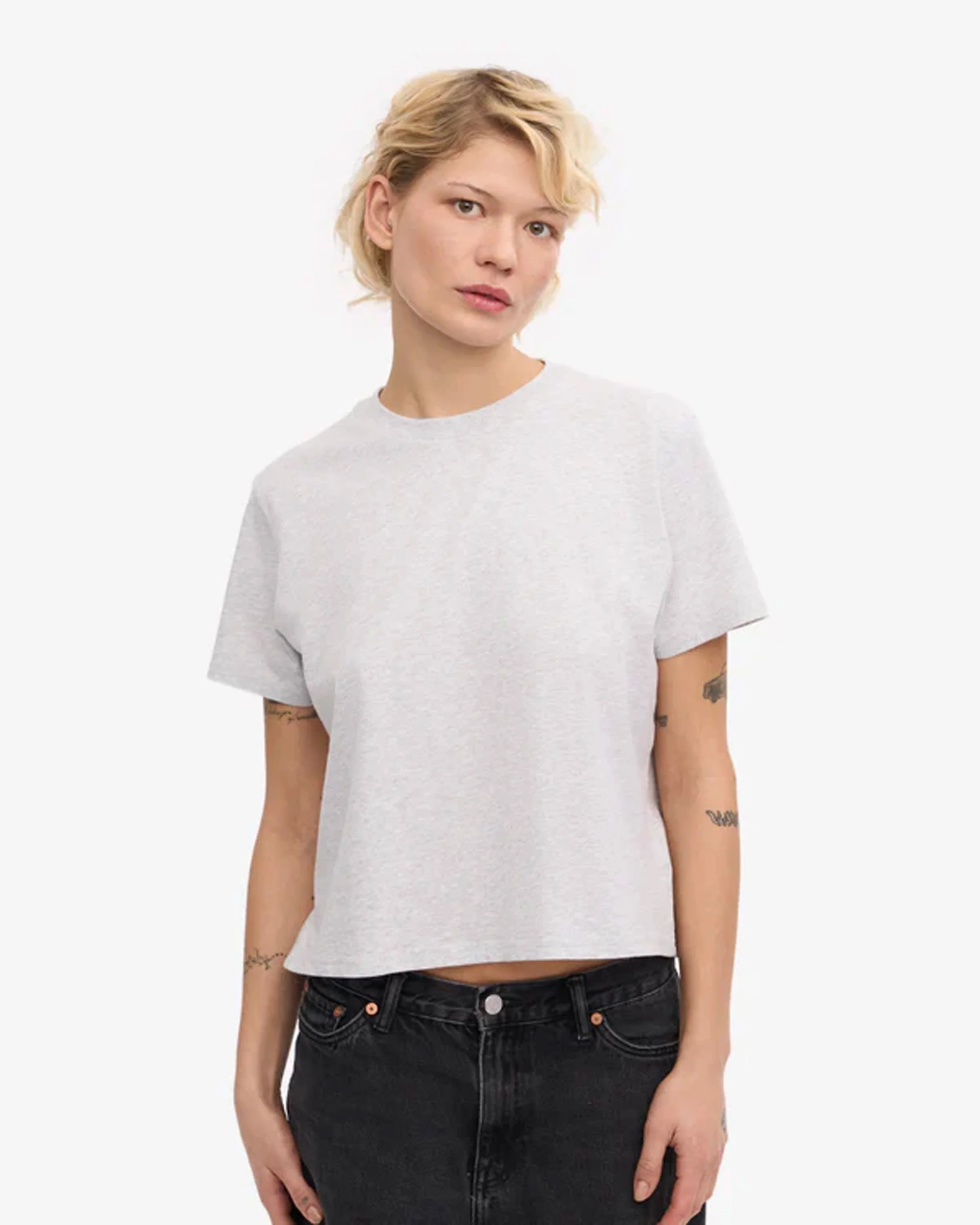 Organic Boxy Crop Tee - Snow Melange - Image 2