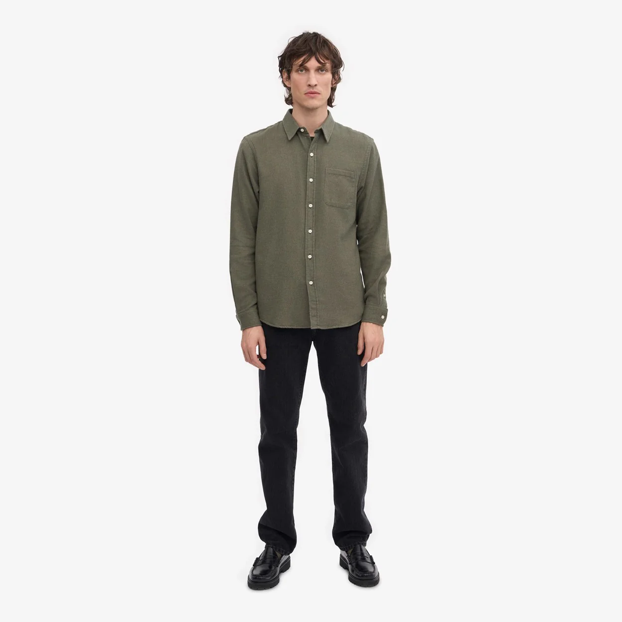 Organic Flannel Shirt - Dusty Olive - Image 5