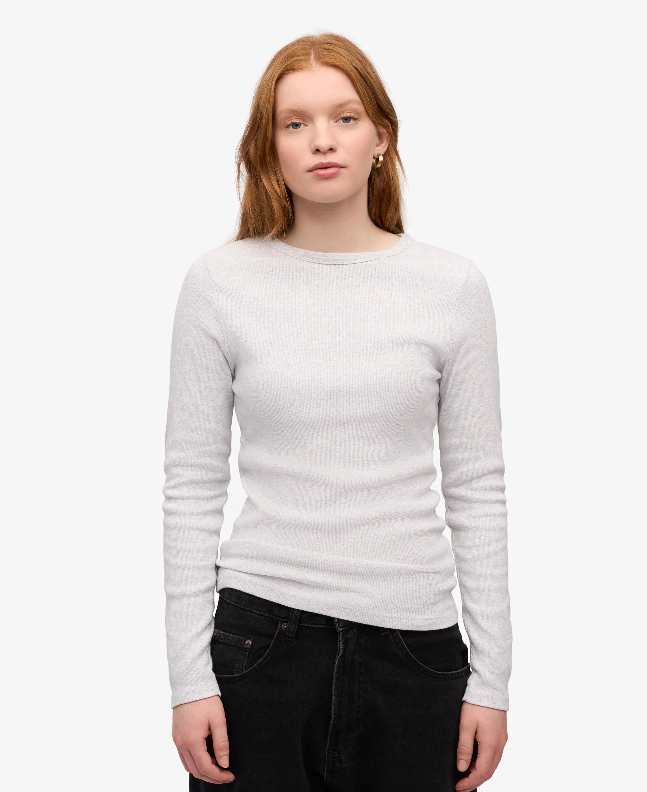 Organic Rib Long Sleeve T-Shirt - Snow Melange - Image 2