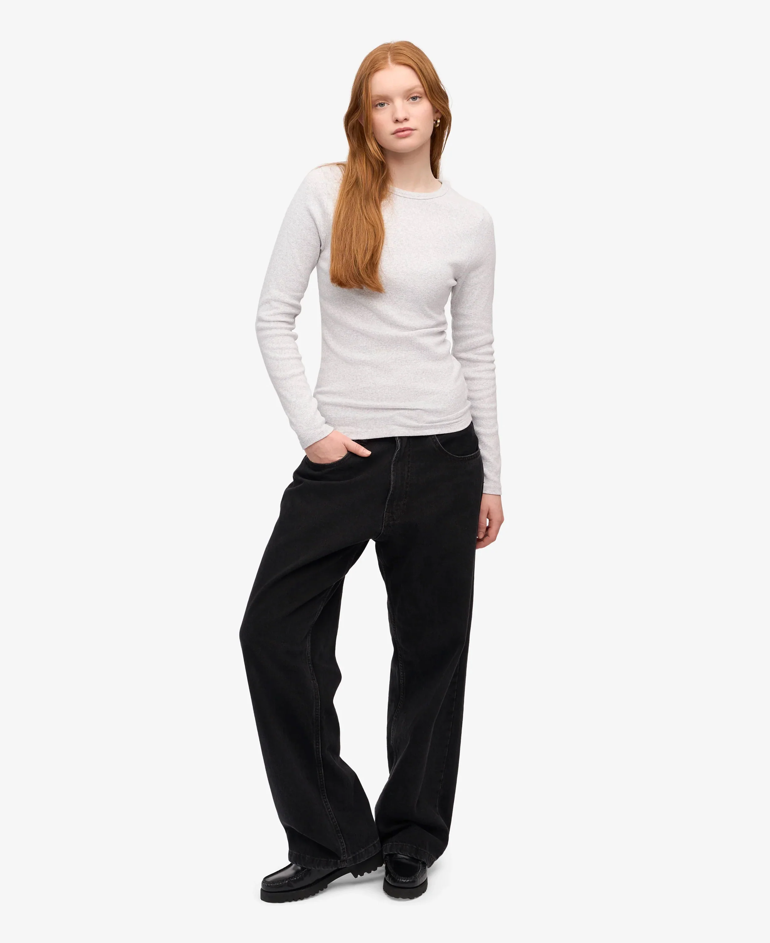 Organic Rib Long Sleeve T-Shirt - Snow Melange - Image 5