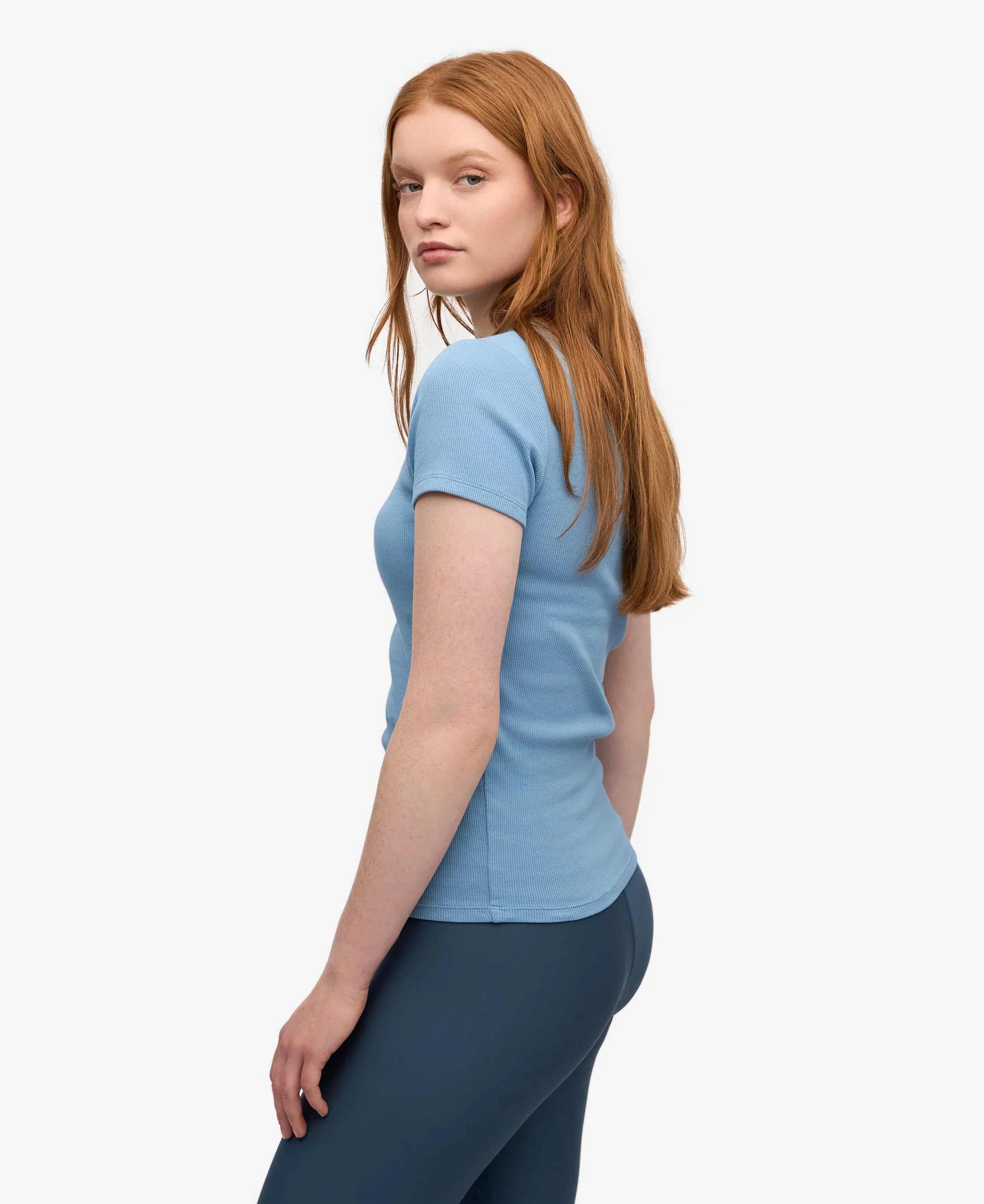 Organic Rib Short Sleeve T-Shirt - Seaside Blue - Image 3