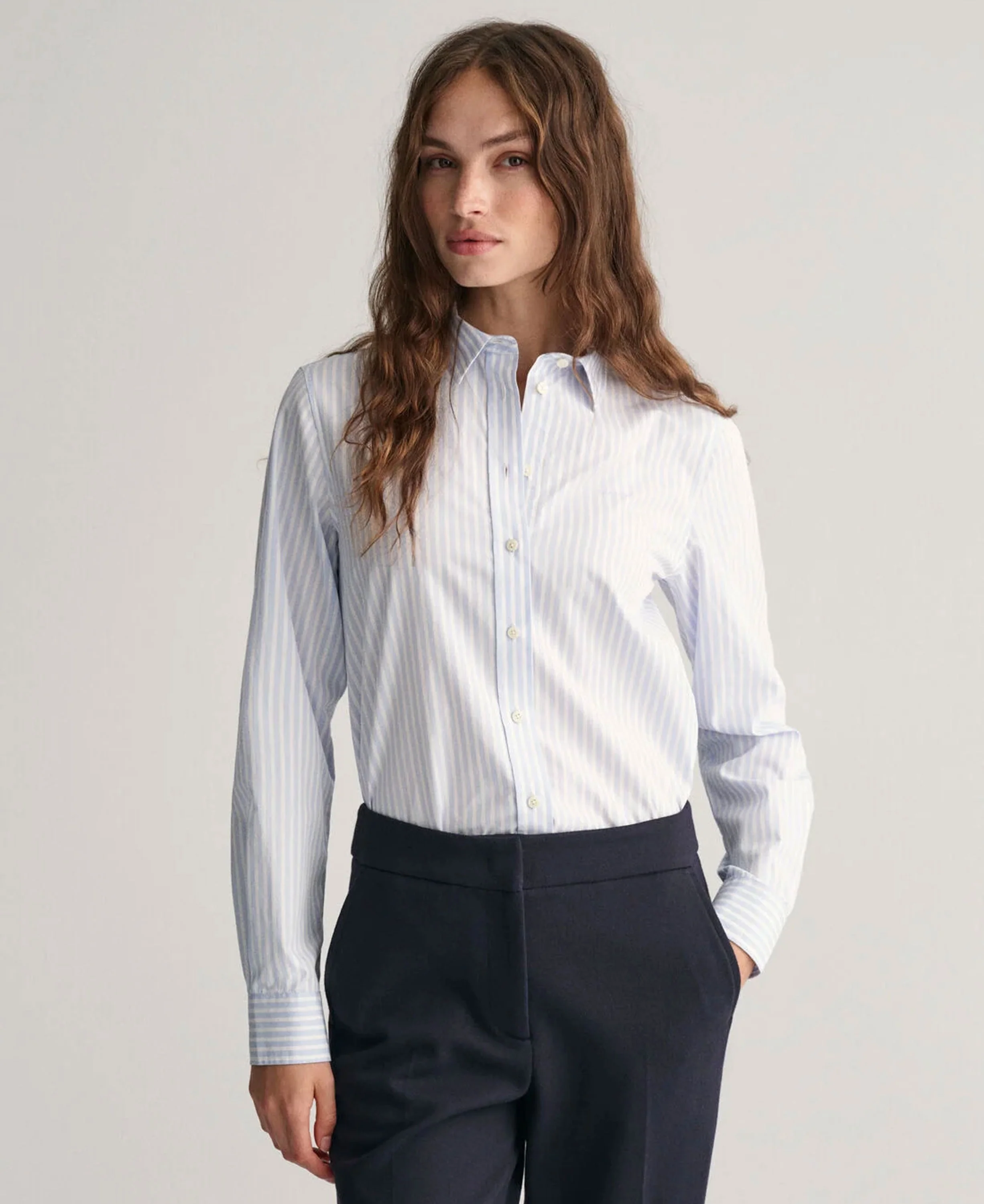Regular Fit Classic Poplin Striped Shirt - Light Blue - Image 2