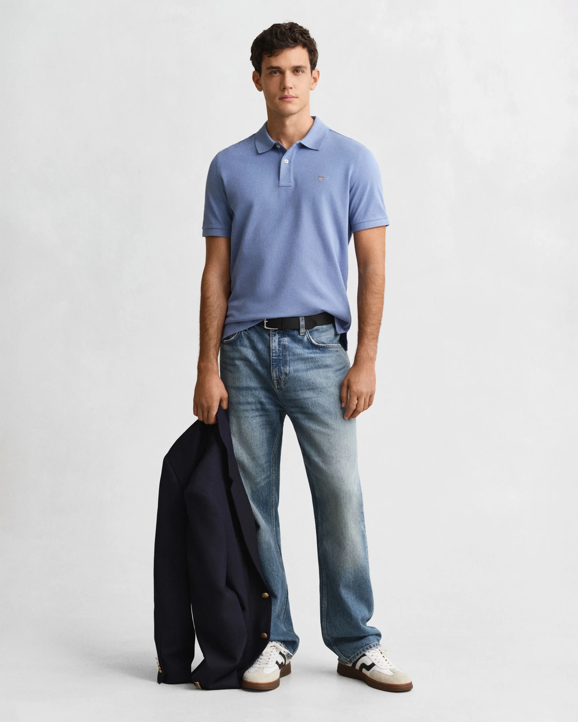 Regular Fit Shield Short Sleeve Pique Polo - Faded Denim - Image 5