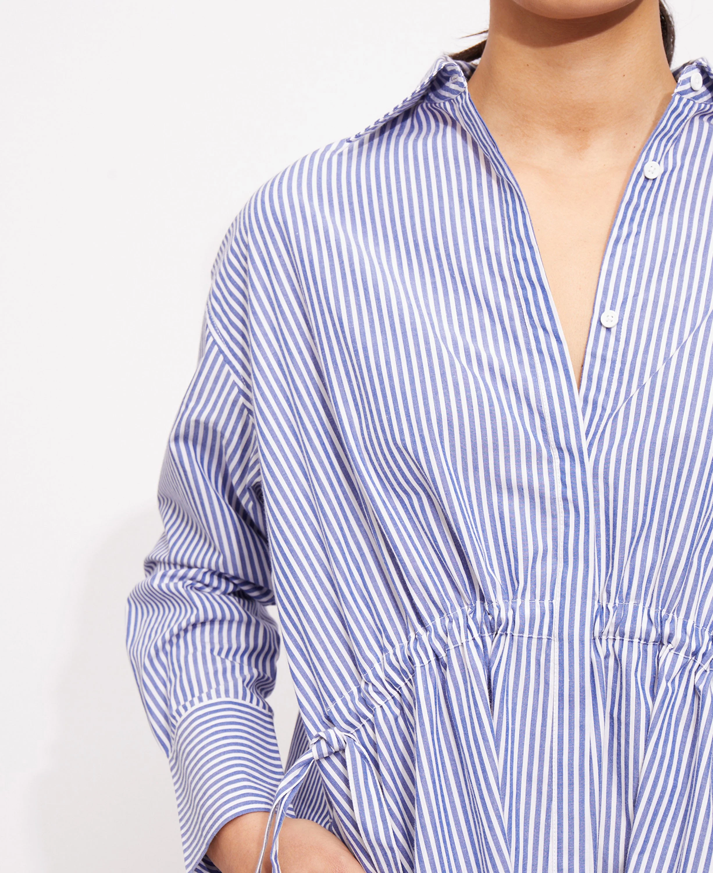 Rhodes Poplin Stripe Shirt Dress - Linen White/Marine - Image 4