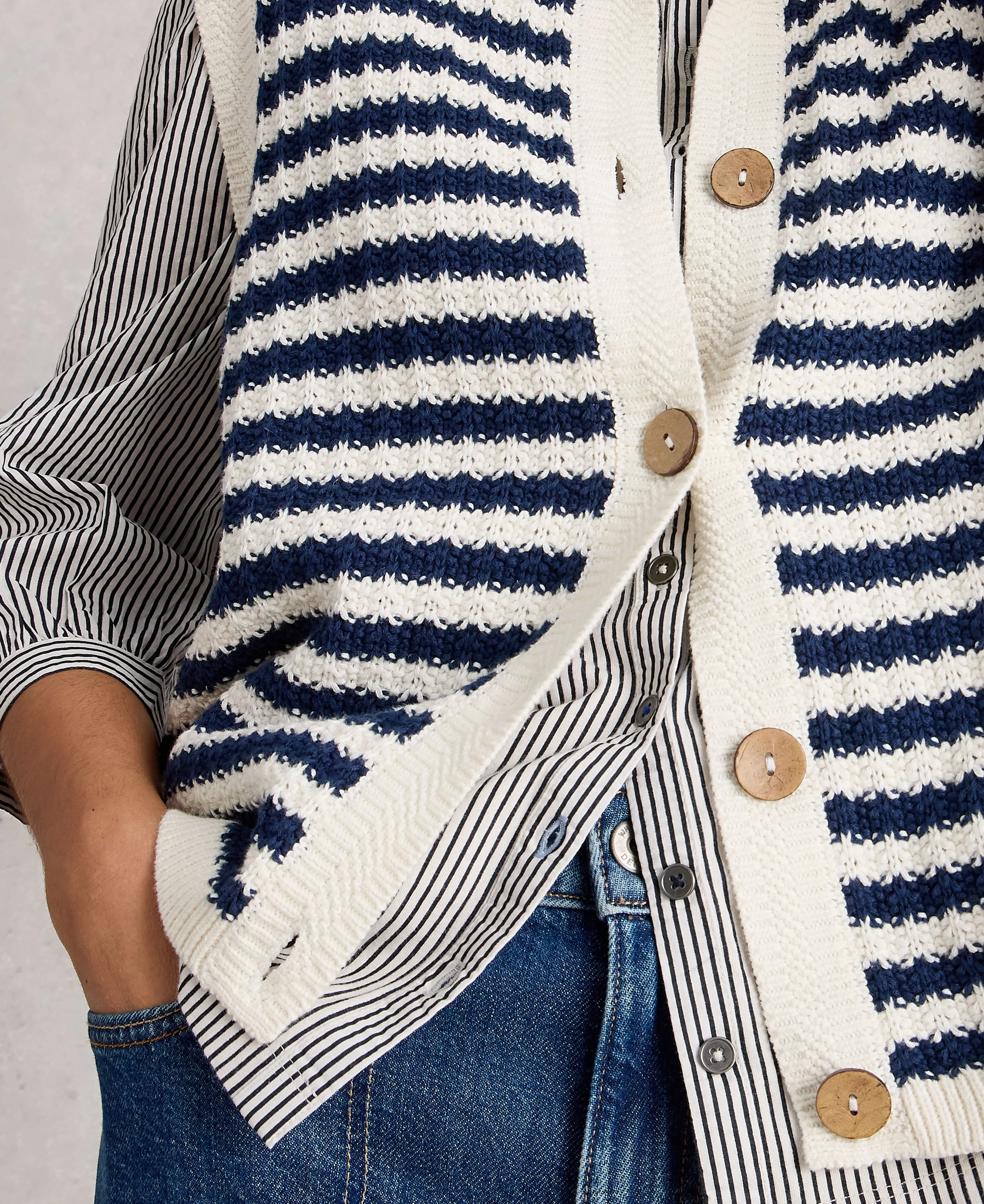 Sienna Stripe Button Tank - Navy Multi - Image 4