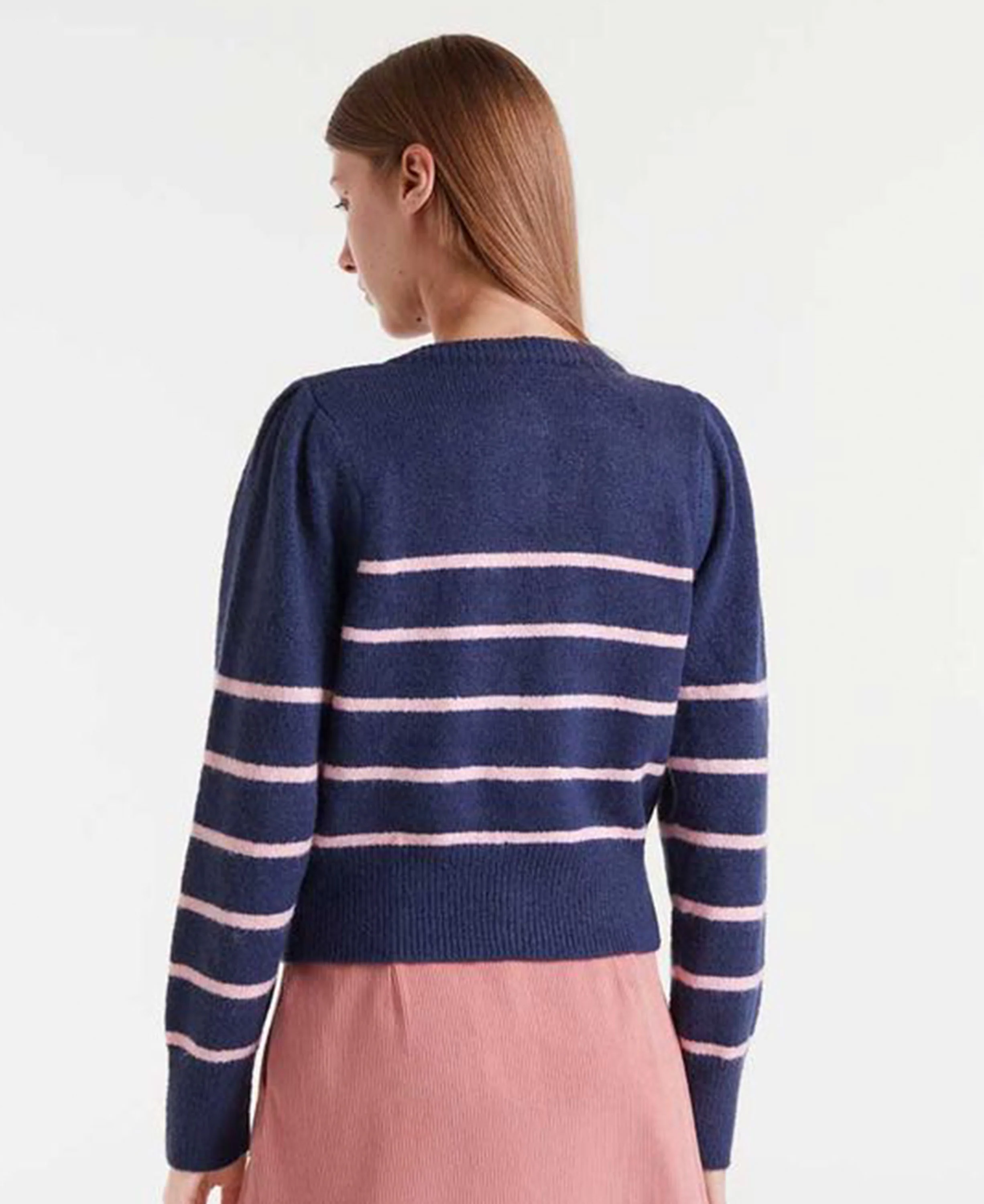 Stripe Cardigan - Navy Blue & Pink - Image 2