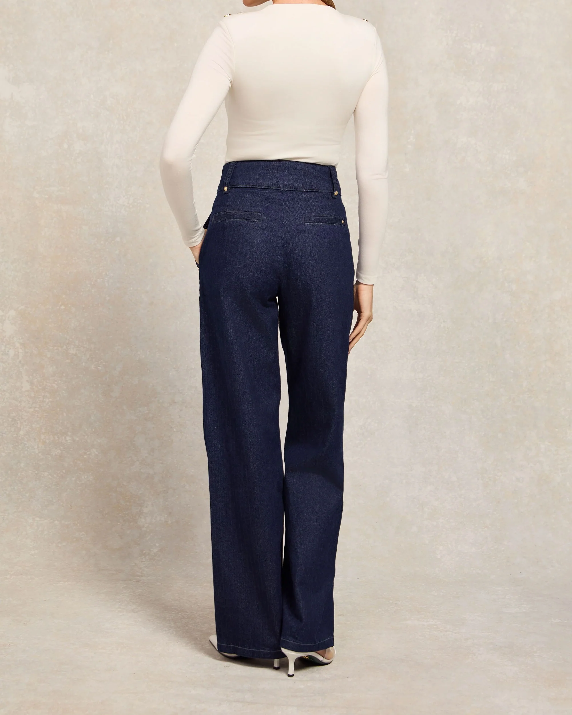 Tailored Wide Leg Jean - Deep Indigo - Image 4