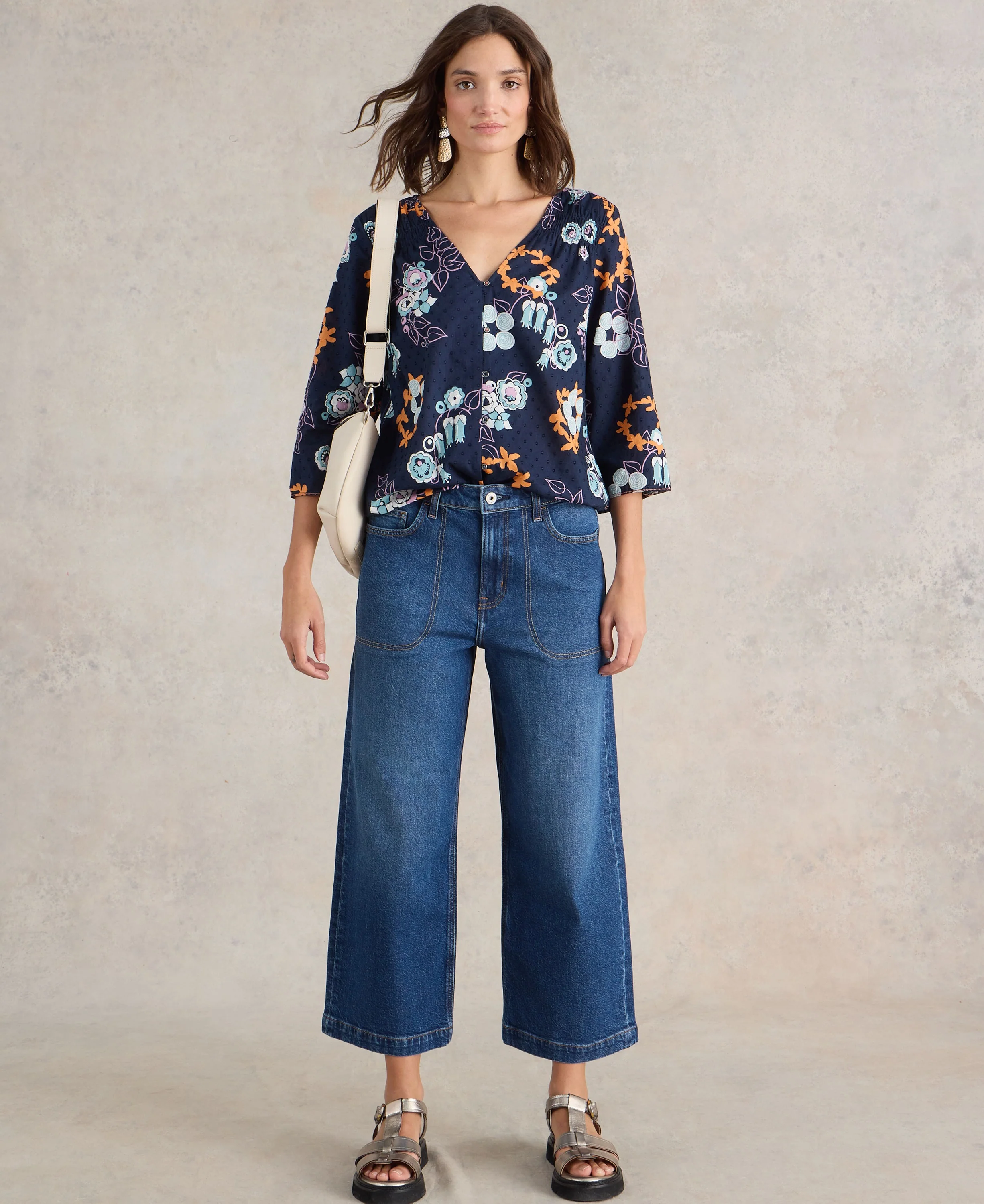Tia Wide Leg Crop Jean - Dark Denim - Image 2