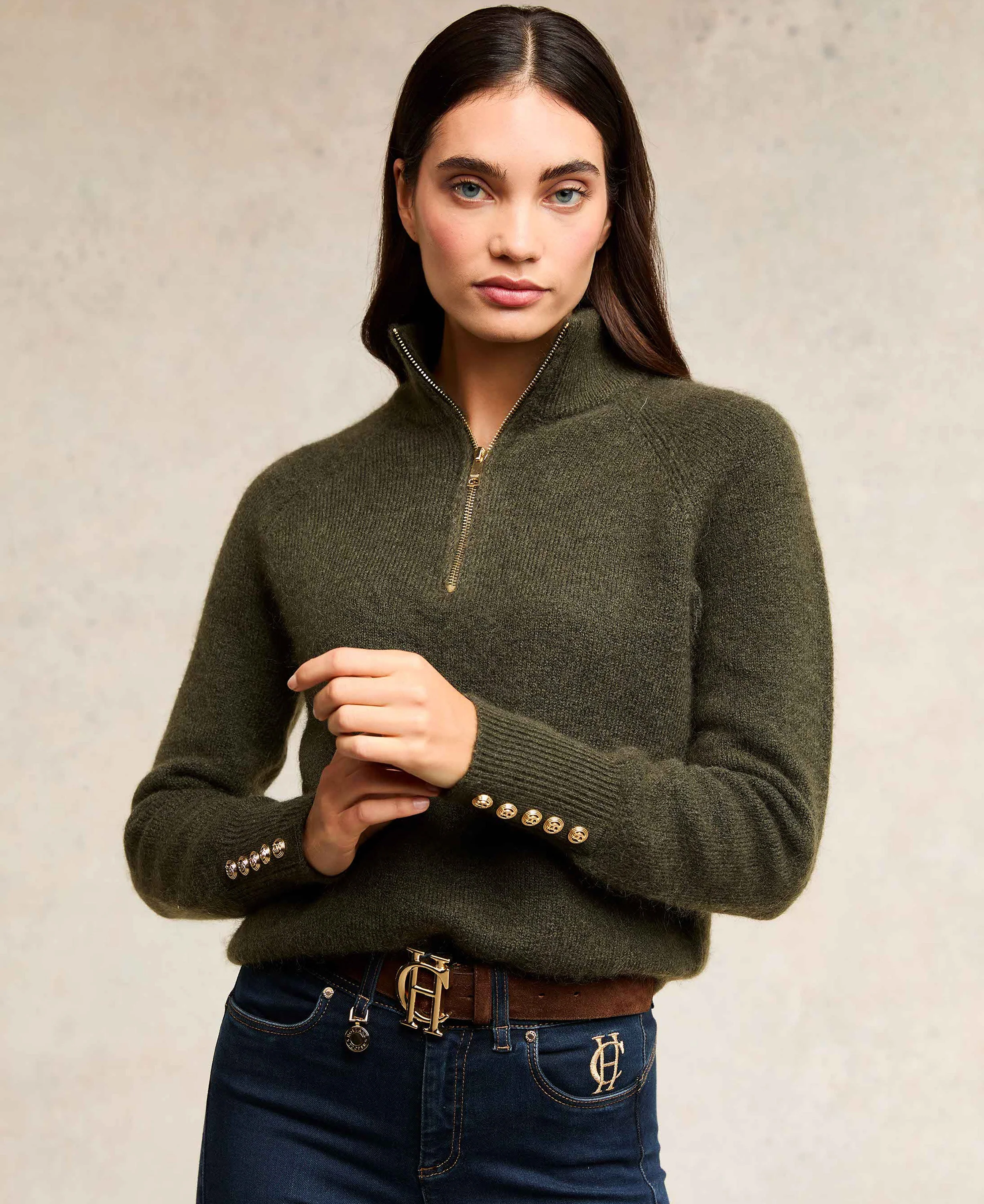 Tori Half Zip Knit - Forest Green - Image 5
