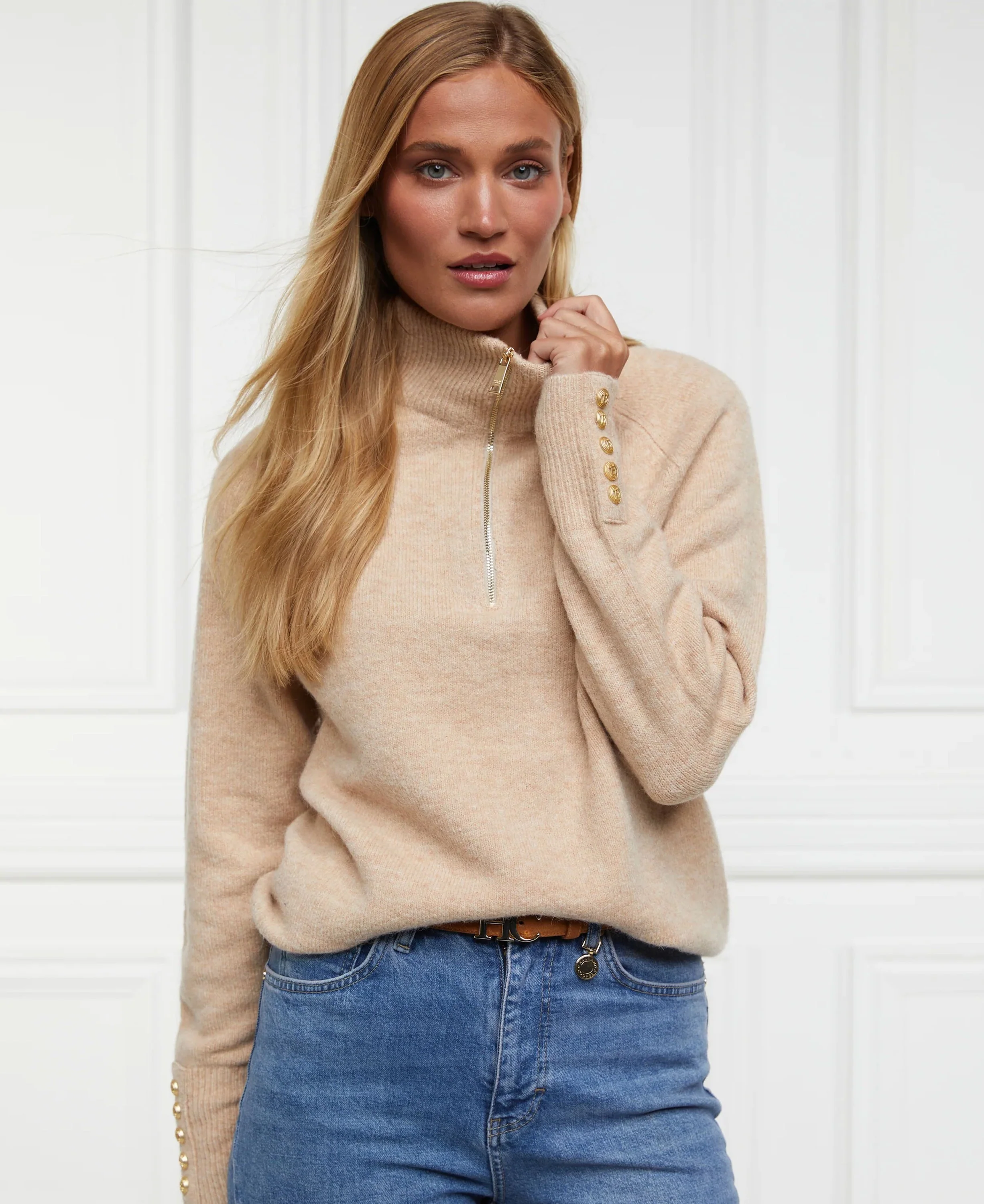 Tori Half Zip Knit - Light Camel - Image 2