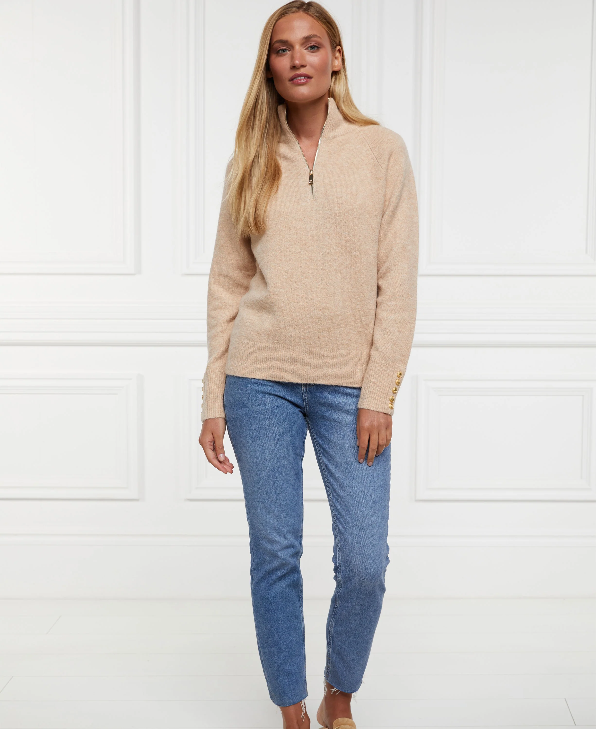 Tori Half Zip Knit - Light Camel - Image 5