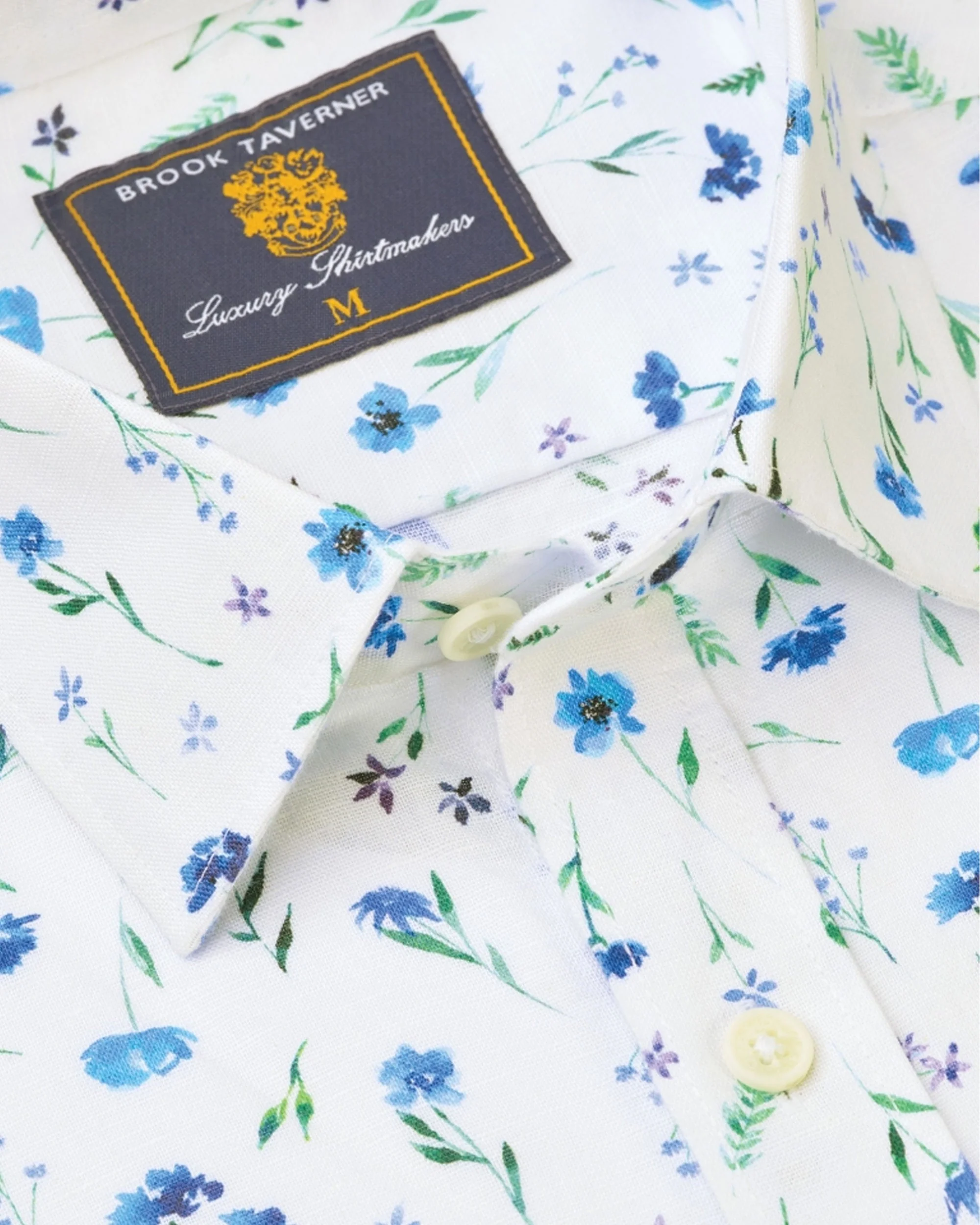 Wildflower Watercolour Linen Cotton Shirt - Blue - Image 4