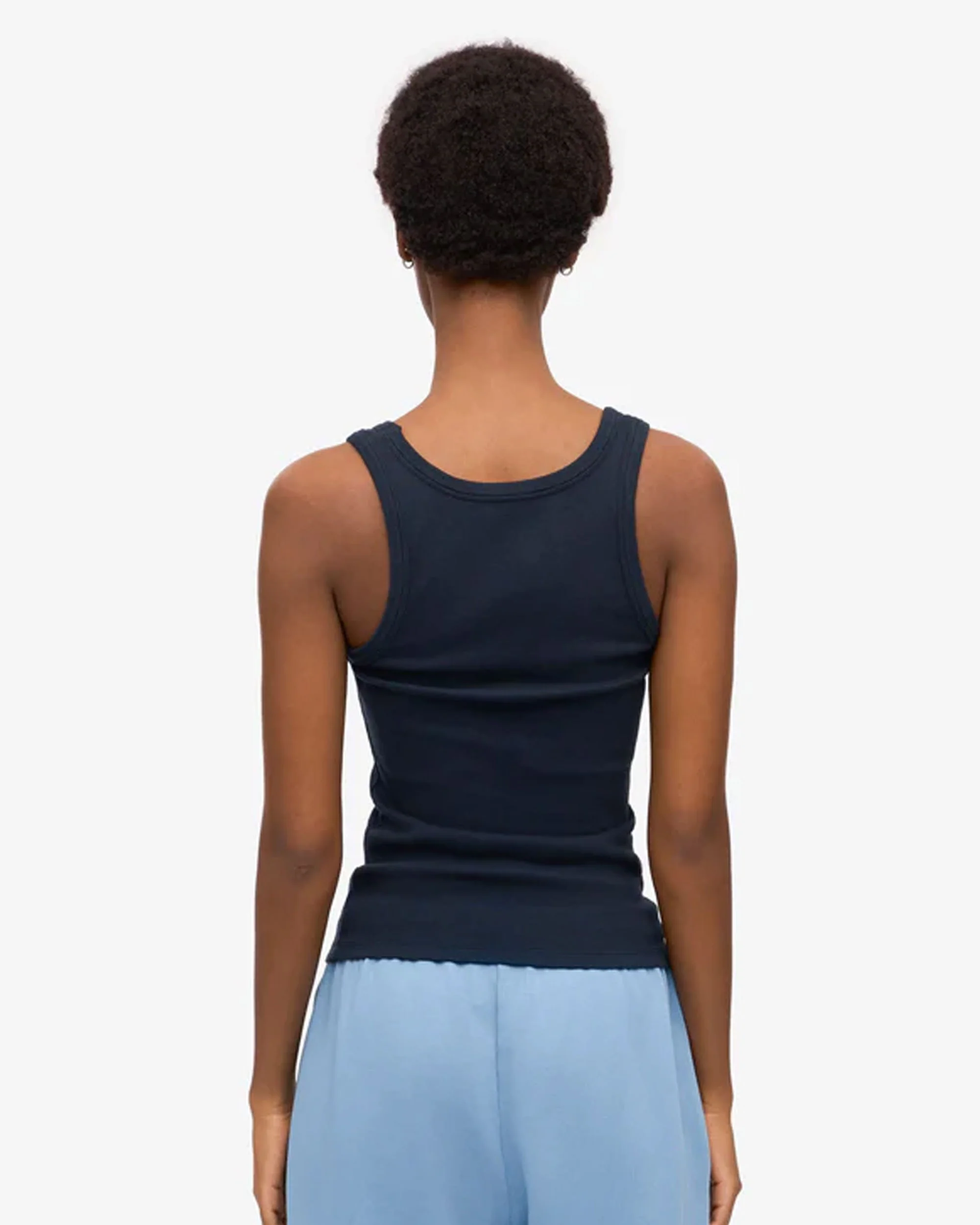 Women Organic Rib Tank Top - Navy Blue - Image 4